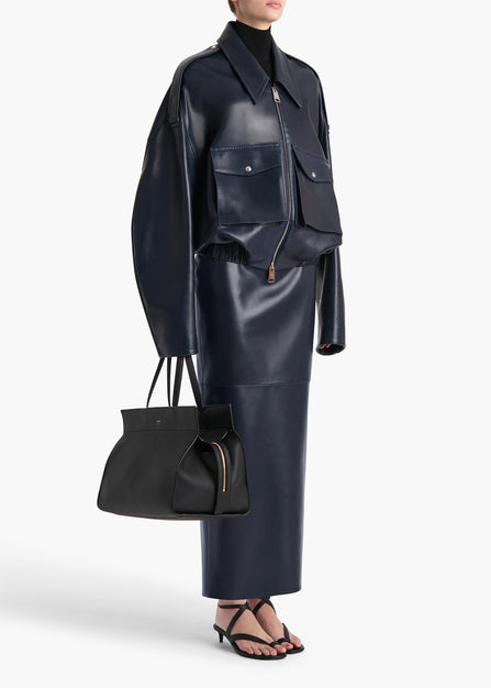 Loxley Skirt in Dark Navy Leather STYLED VIEW