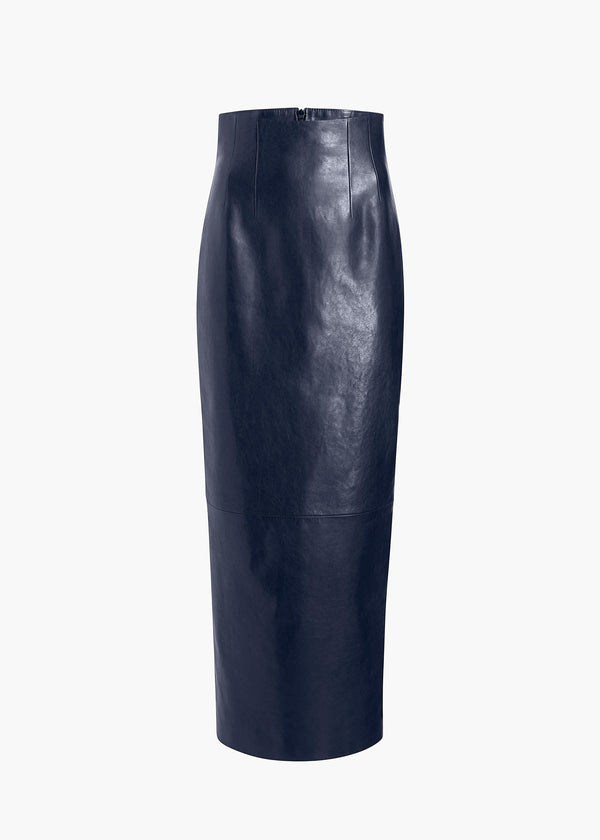 Loxley Skirt in Dark Navy Leather FLAT VIEW
