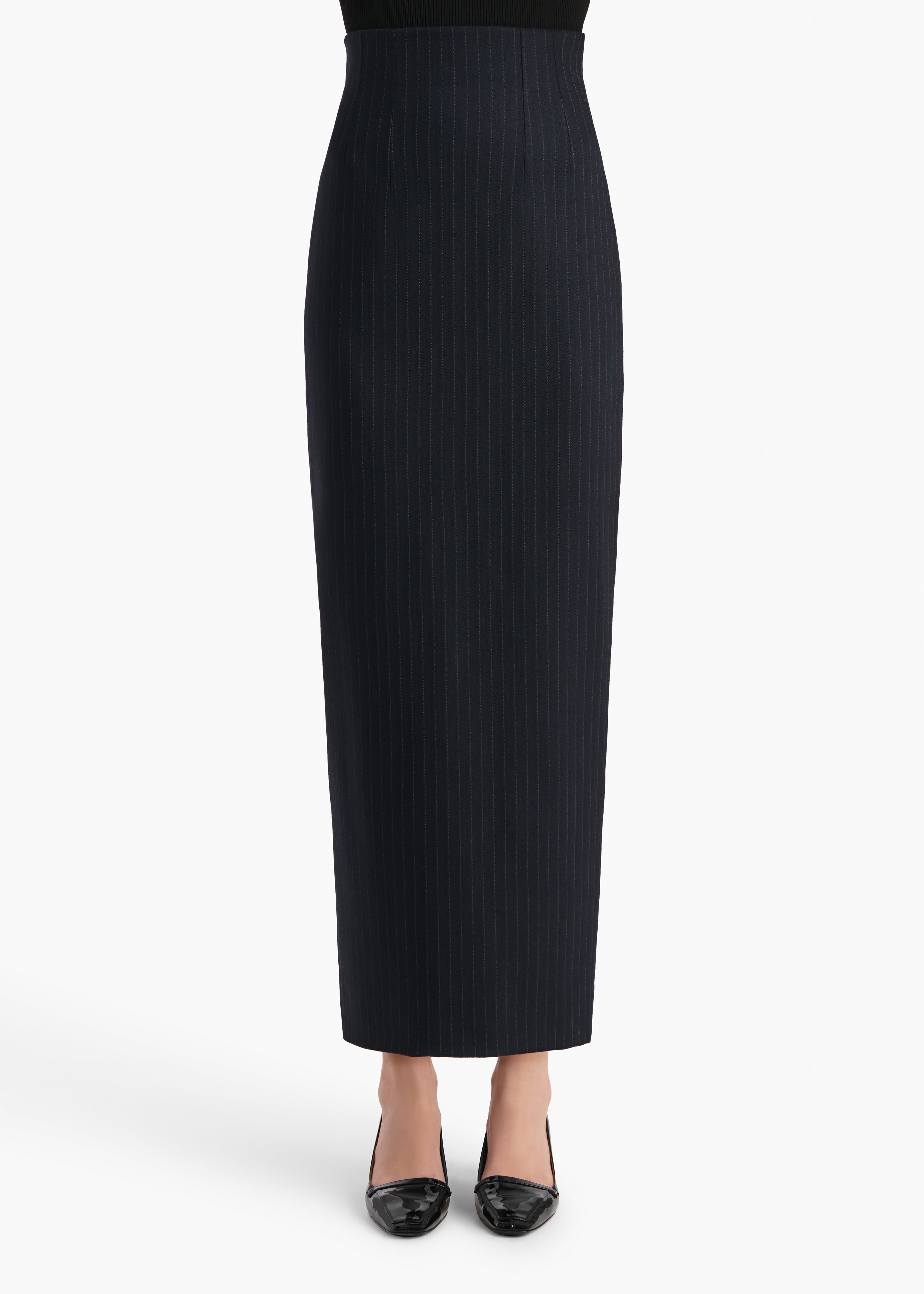 Loxley Skirt in Navy and White Stripe FRONT VIEW