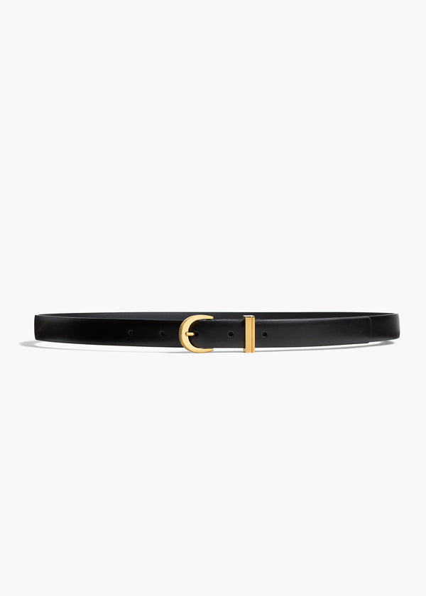 Luna Belt in Black Leather with Gold FLAT VIEW