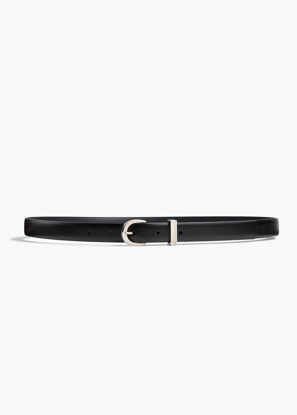 Luna Belt in Black Leather with Silver FLAT VIEW