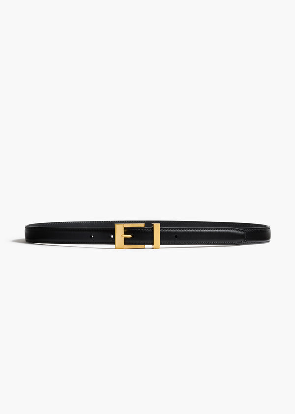 Manhattan Belt in Black Leather with Gold FLAT VIEW