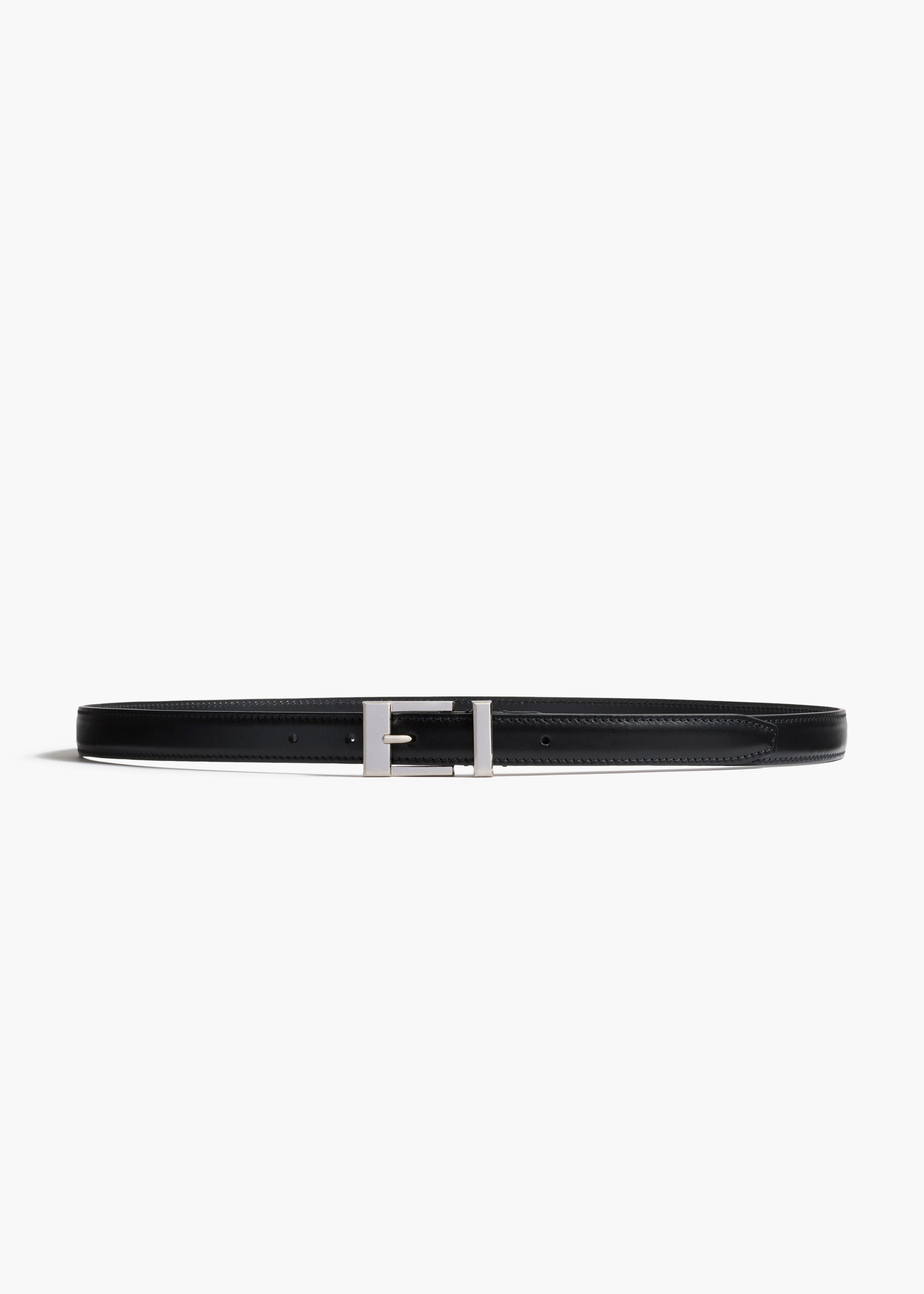 Manhattan Belt in Black Leather with Silver FLAT VIEW