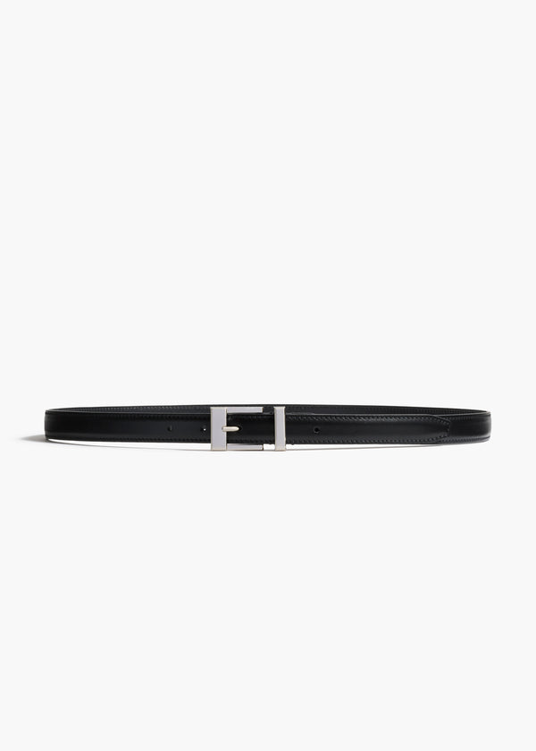Manhattan Belt in Black Leather with Silver FLAT VIEW