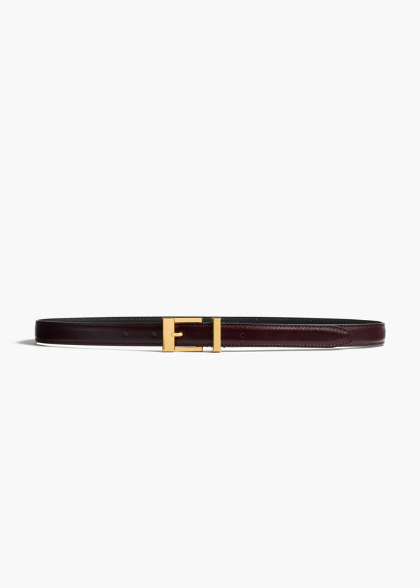 Manhattan Belt in Bordeaux Leather with Gold FLAT VIEW