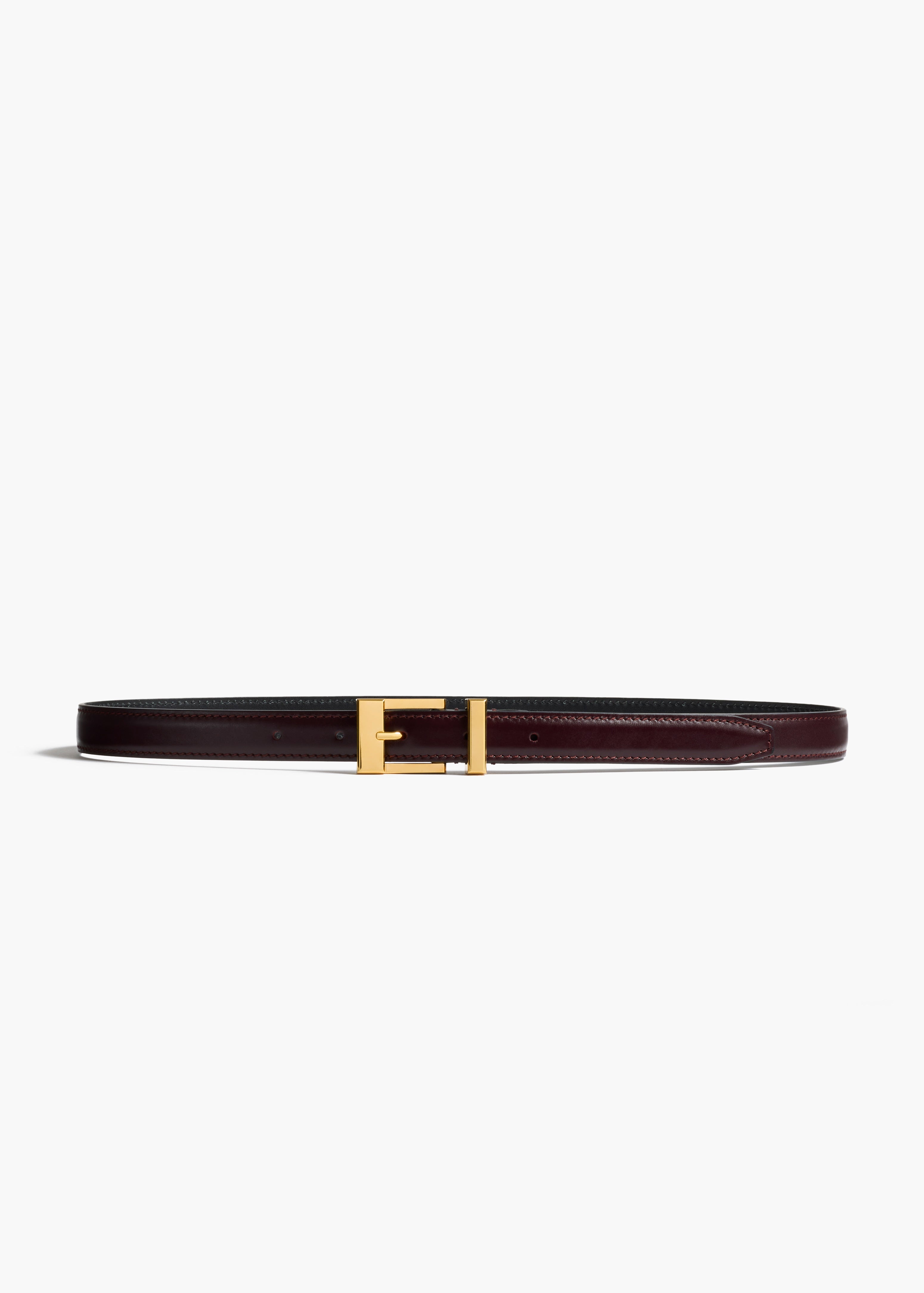 Manhattan Belt in Bordeaux Leather with Gold FLAT VIEW