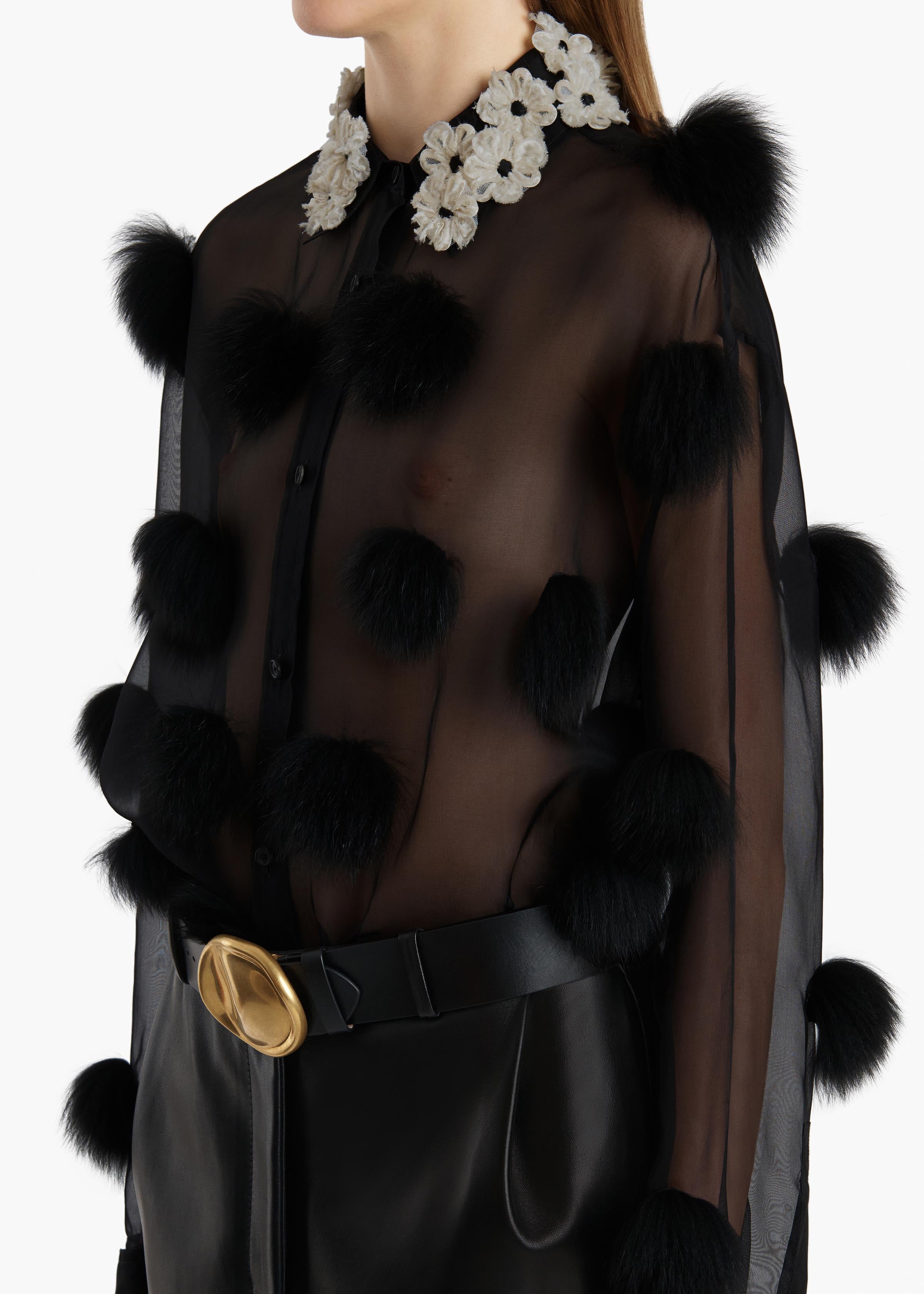 NAOMI TOP W FUR DOT EMB BLACK 2478343 200 D