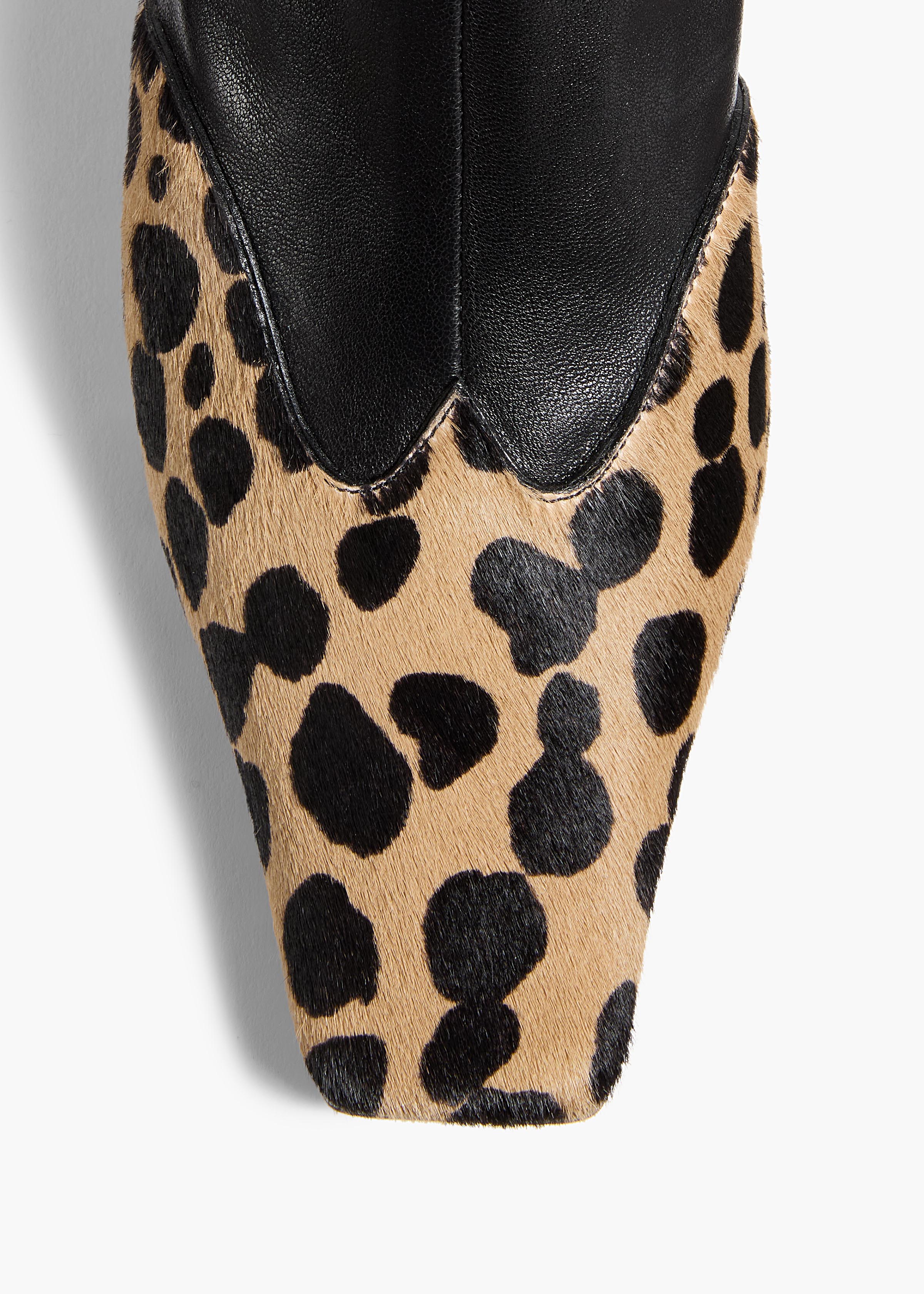 KHAITE - Nevada Stretch Low Boot in Black Leather with Hyena Print Haircalf
