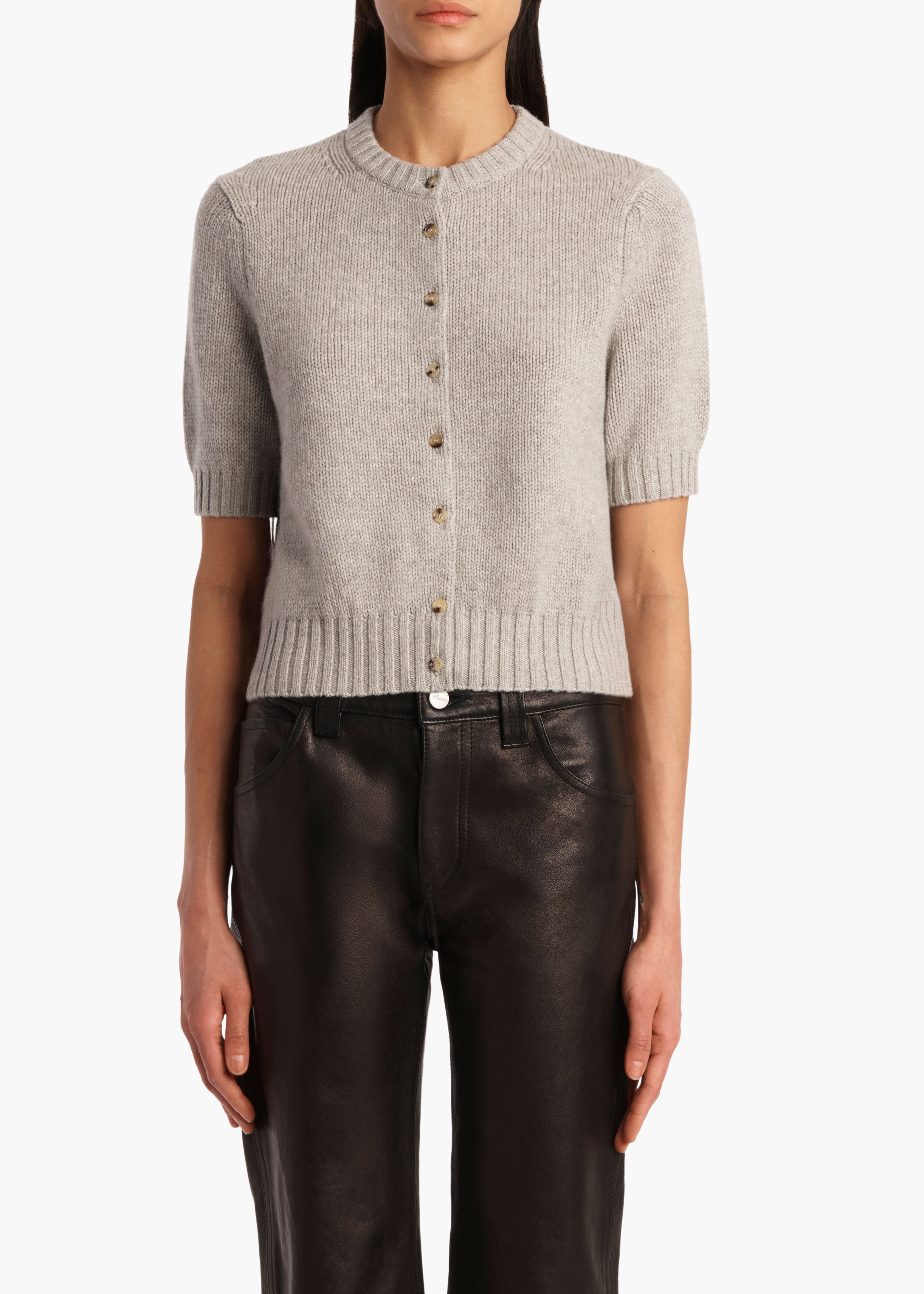 NORA CARDIGAN IN HEATHER GREY FRONT VIEW