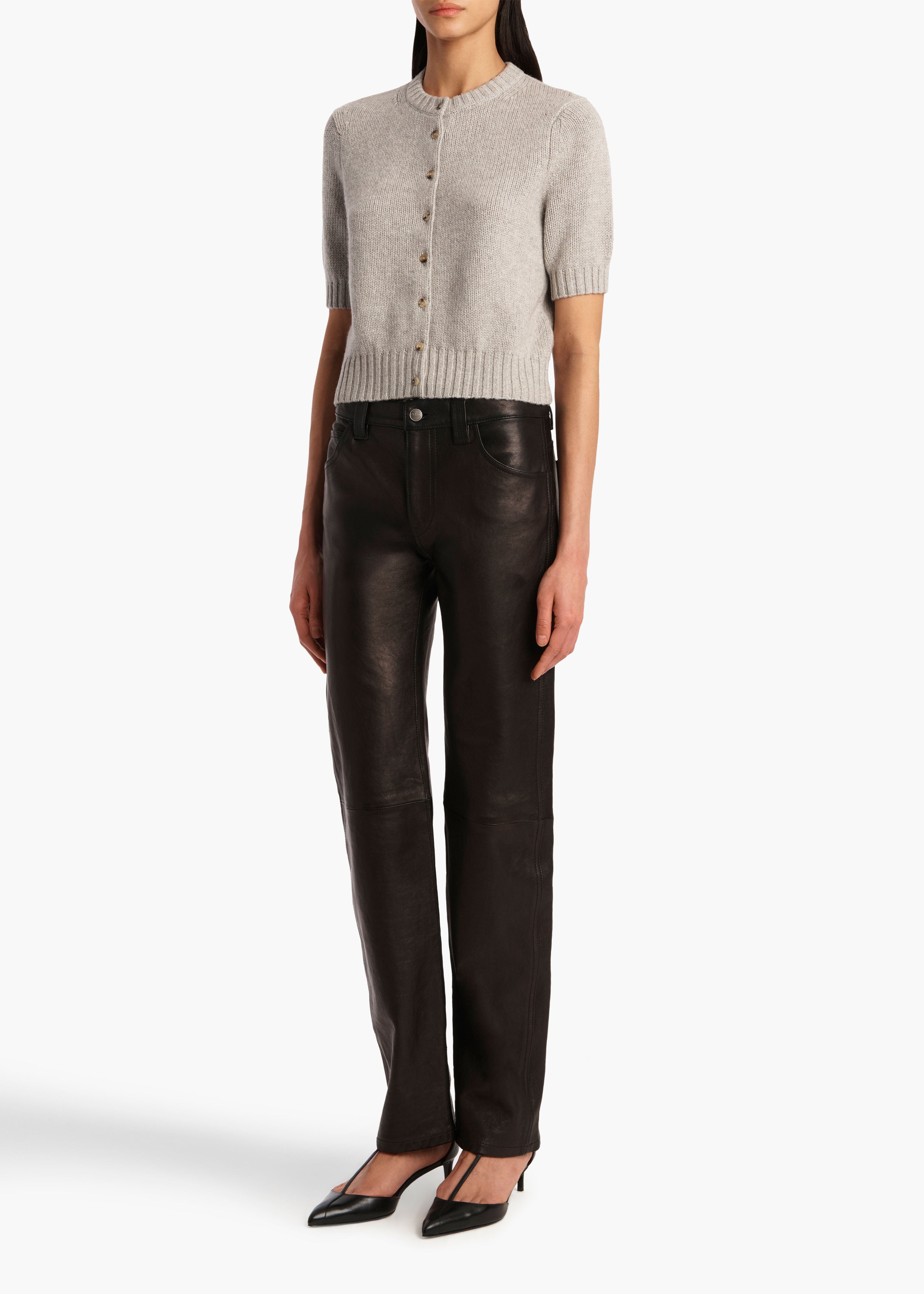 NORA CARDIGAN IN HEATHER GREY STYLED VIEW