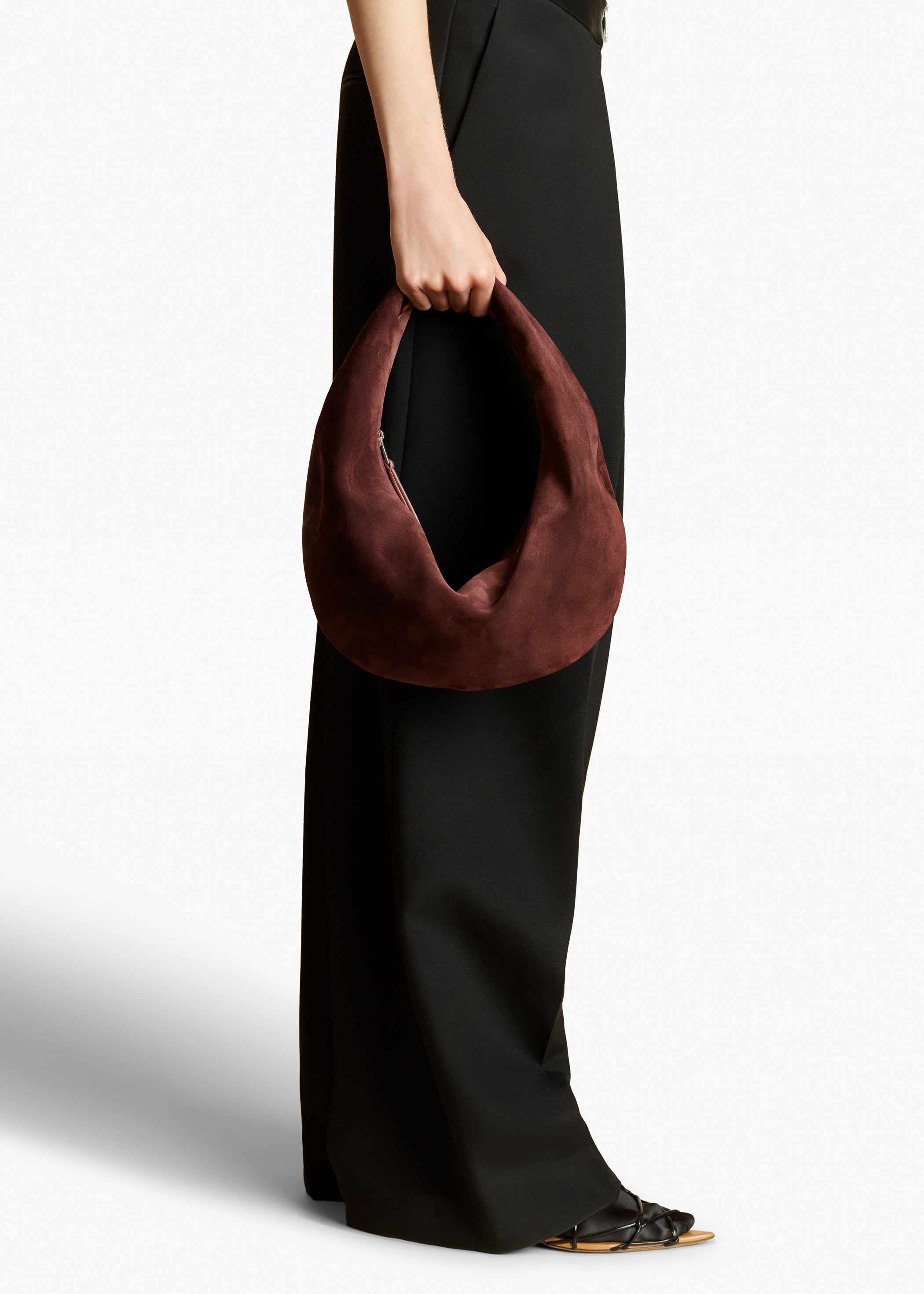 KHAITE - Medium Olivia Hobo in Rouge Noir Suede