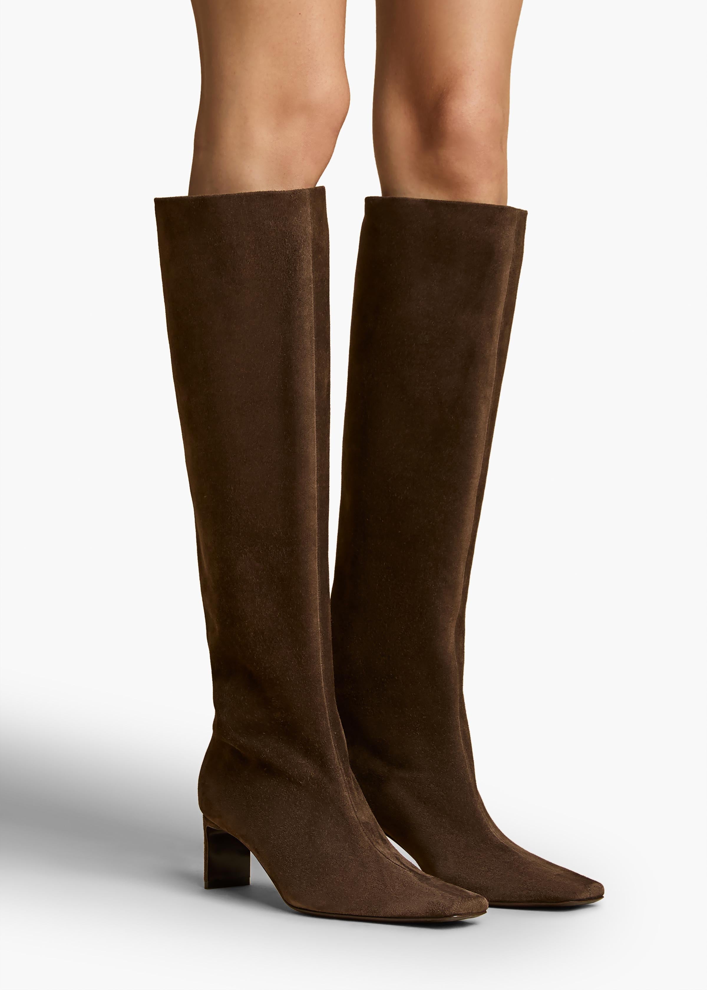 Ona Knee-High Boot in Ebano Suede ON FIGURE