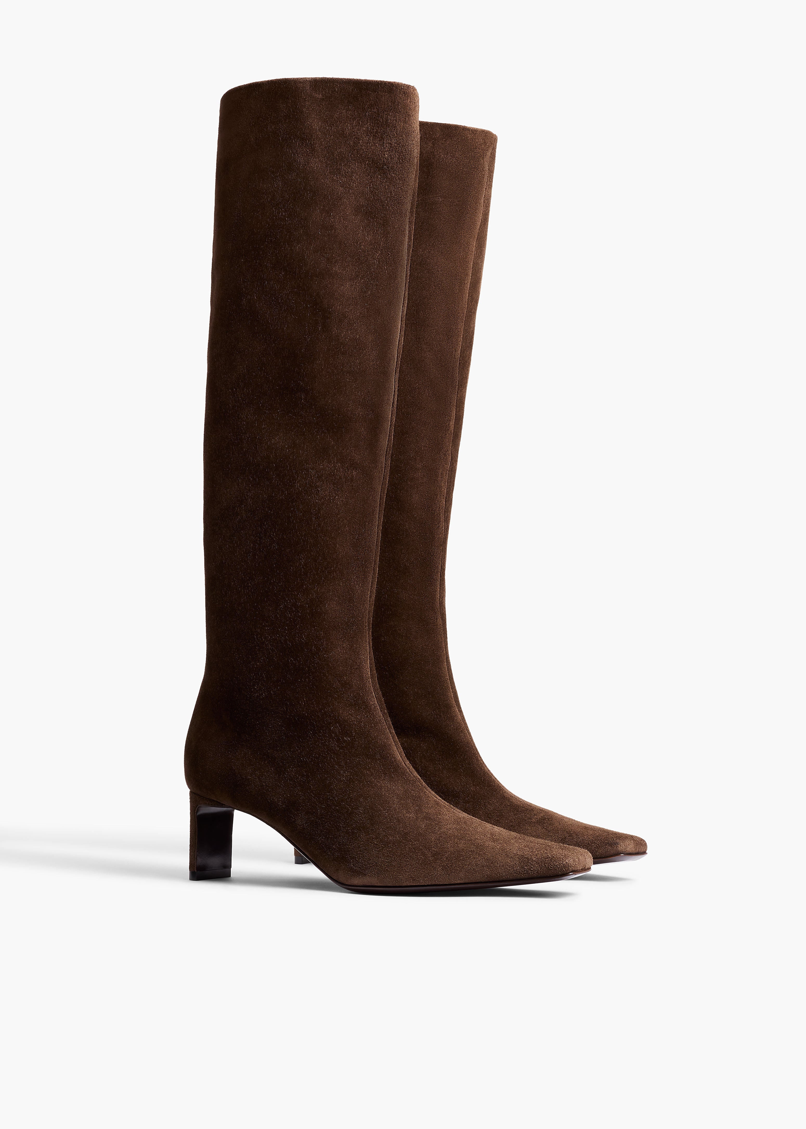 Ona Knee-High Boot in Ebano Suede ANGLED VIEW