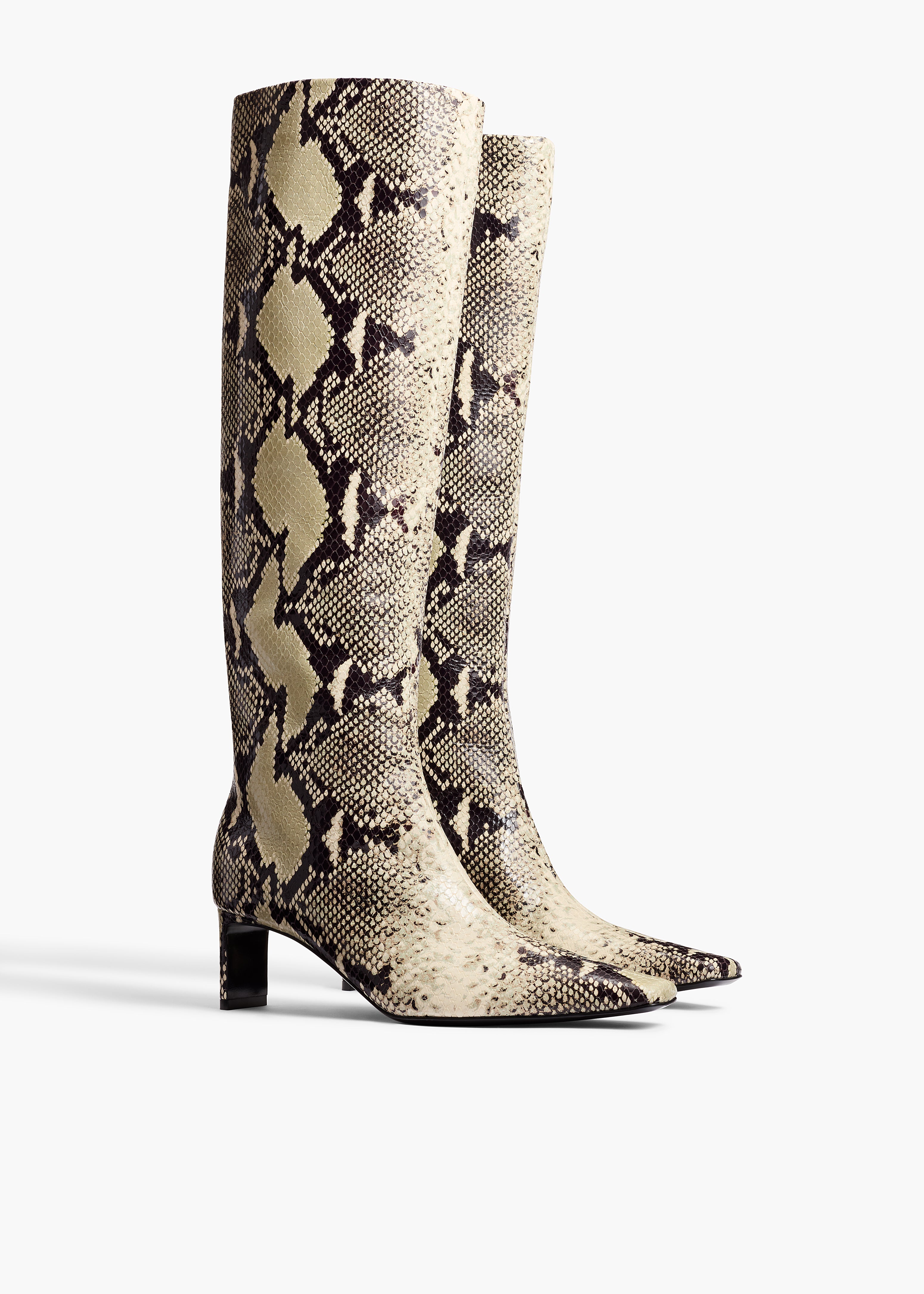 Ona Knee-High Boot in Natural Python-Embossed Leather ANGLED VIEW