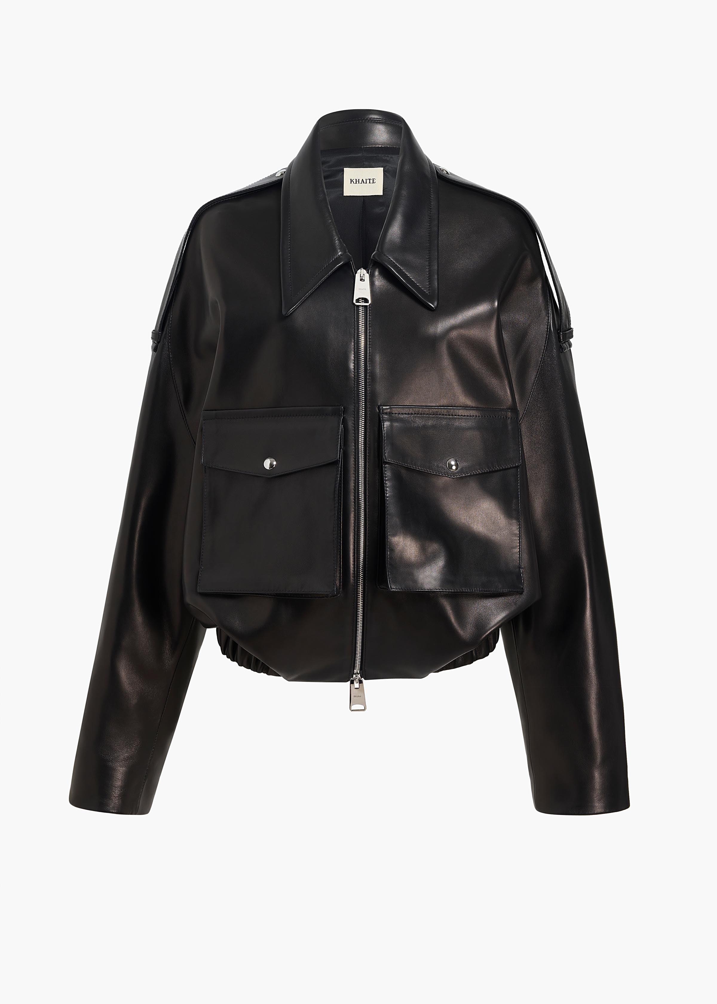 Owey Jacket in Black Leather FLAT VIEW