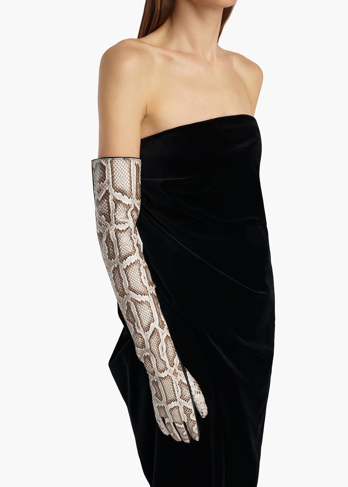 KHAITE - Remo Long Gloves in Natural Python