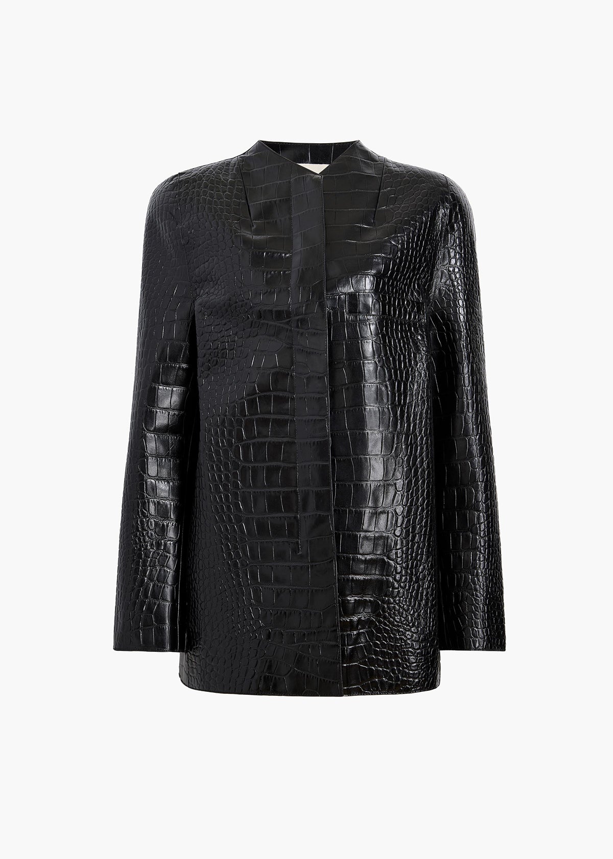 KHAITE - Sadie Coat in Black Croc-Embossed Leather