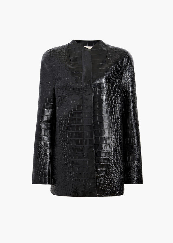 Sadie Coat in Black Croc-Embossed Leather