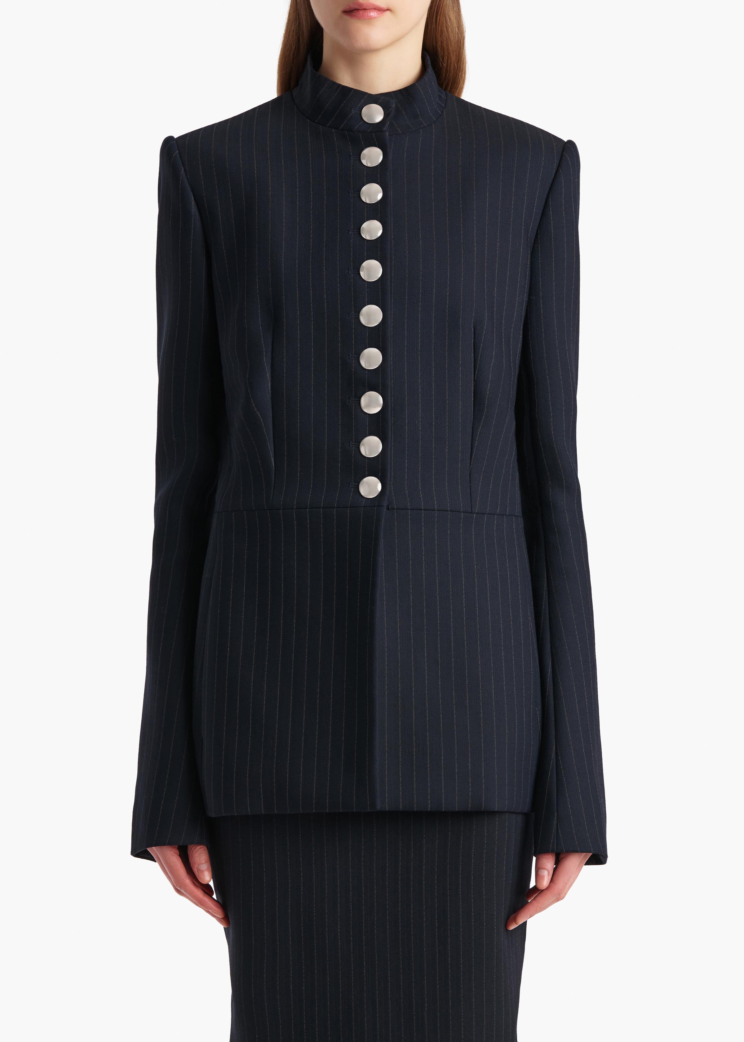 Samuel Jacket in Navy and White Stripe FRONT VIEW