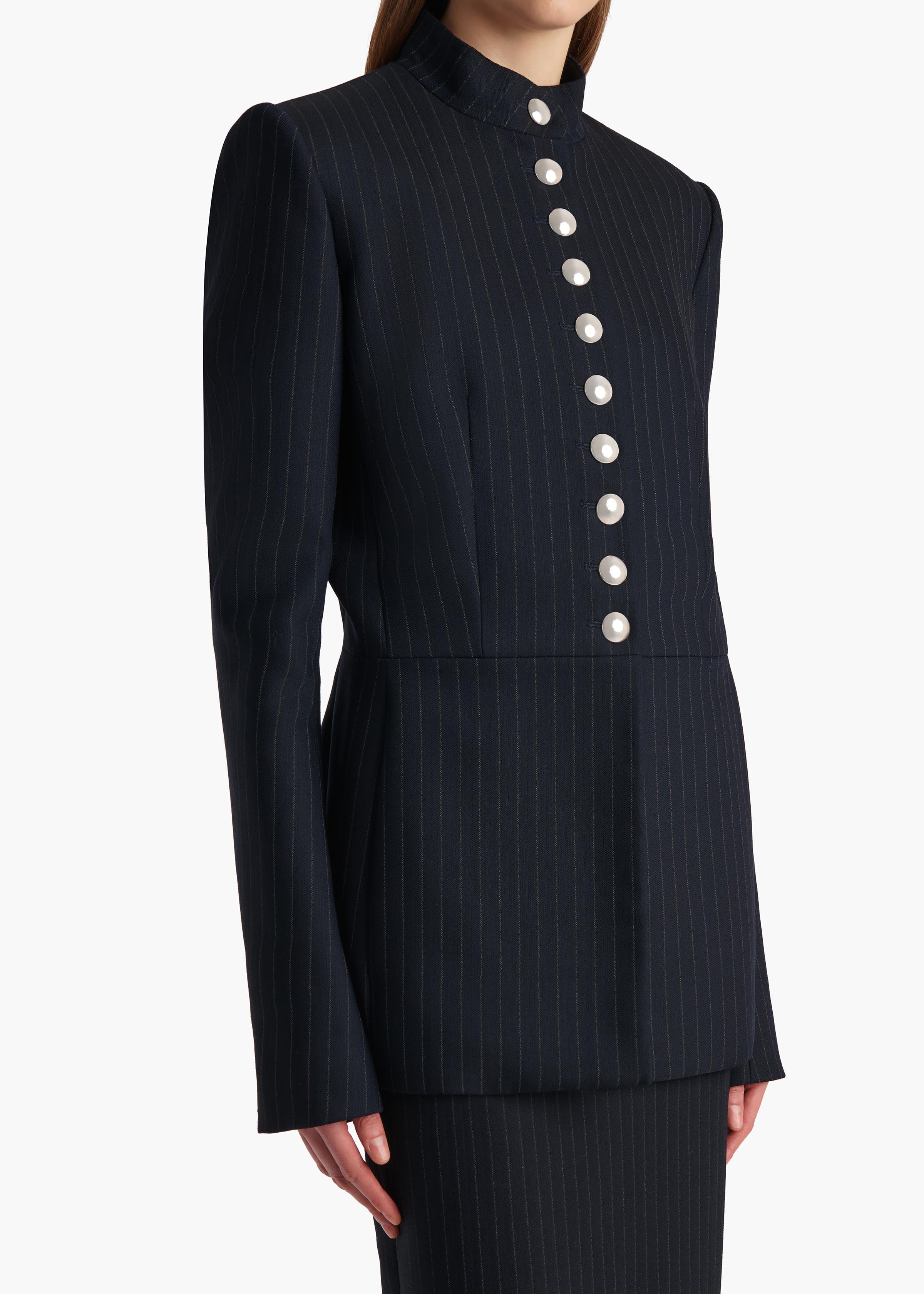 Samuel Jacket in Navy and White Stripe DETAILED VIEW 1