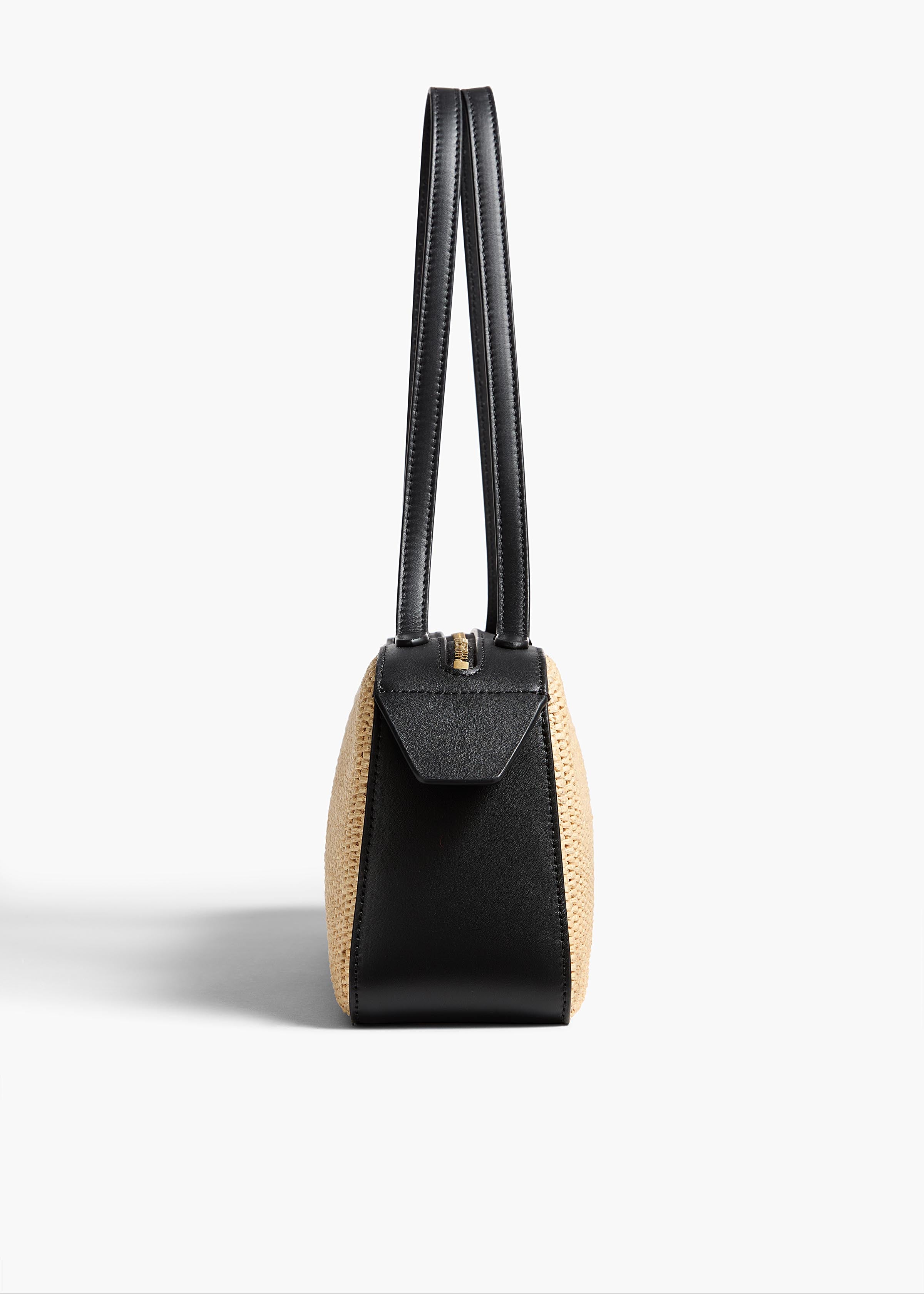 Simona Shoulder Bag in Natural Raffia with Black Leather SIDE VIEW