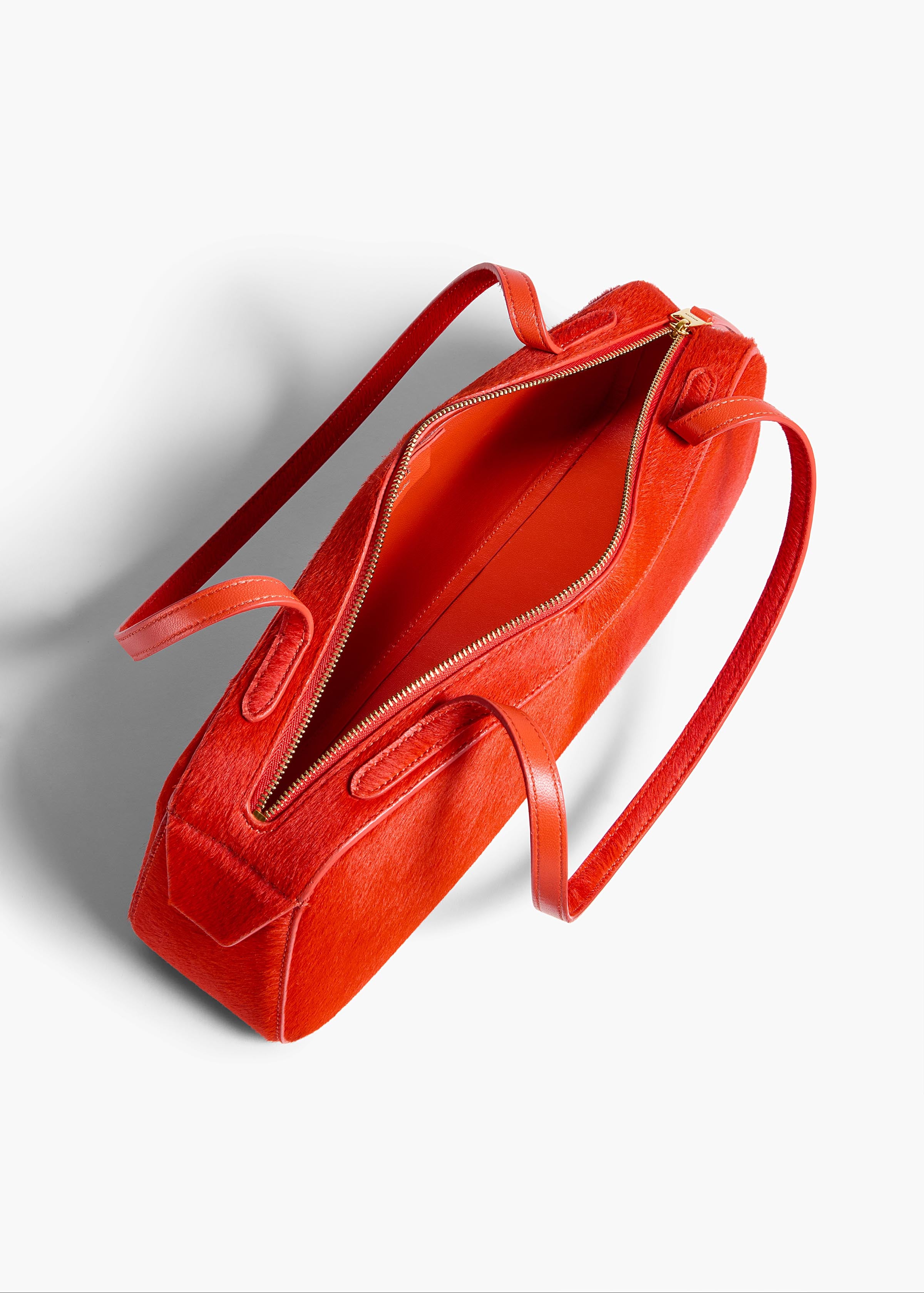 Simona Shoulder Bag in Persimmon Haircalf OVERHEAD VIEW