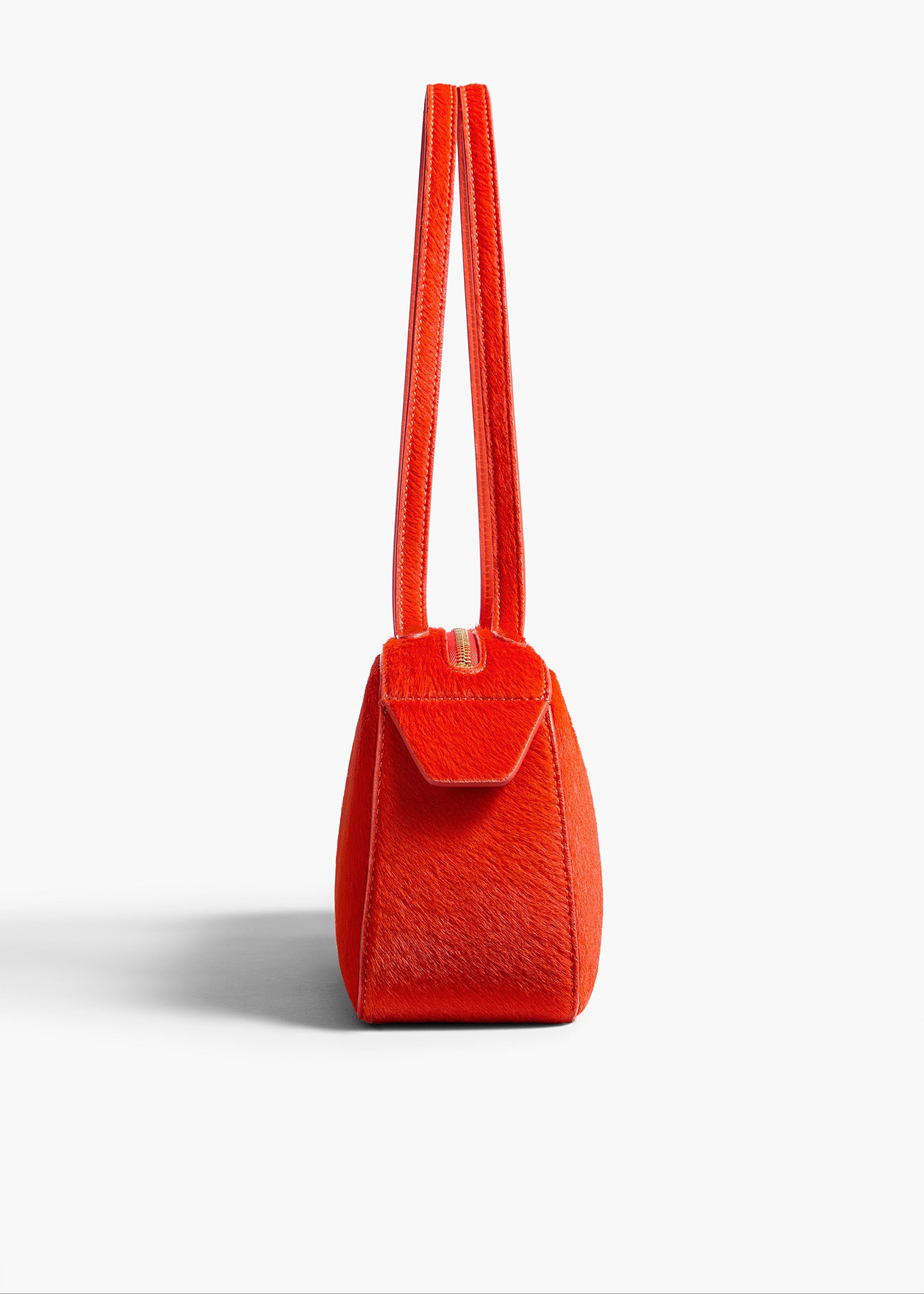 Simona Shoulder Bag in Persimmon Haircalf SIDE VIEW