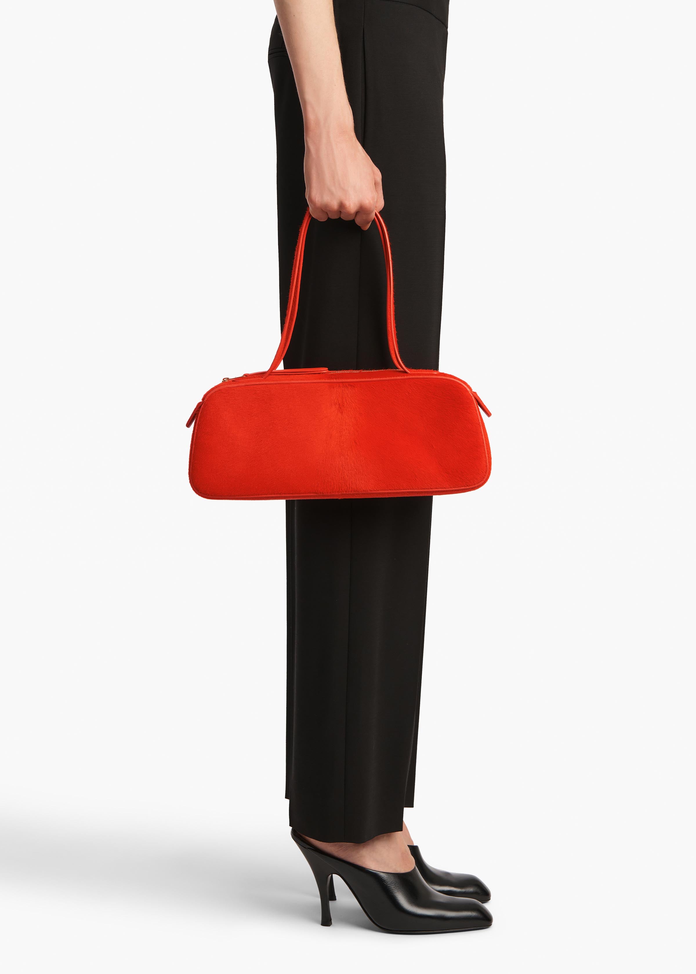 Simona Shoulder Bag in Persimmon Haircalf ON FIGURE