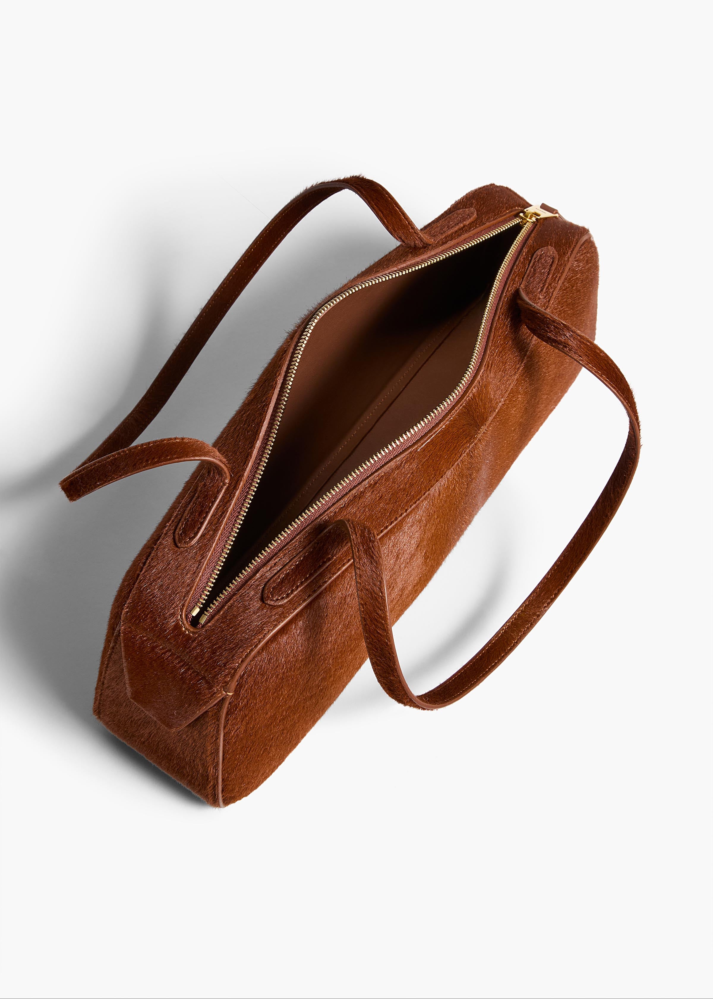 Simona Shoulder Bag in Rust Haircalf OVERHEAD VIEW