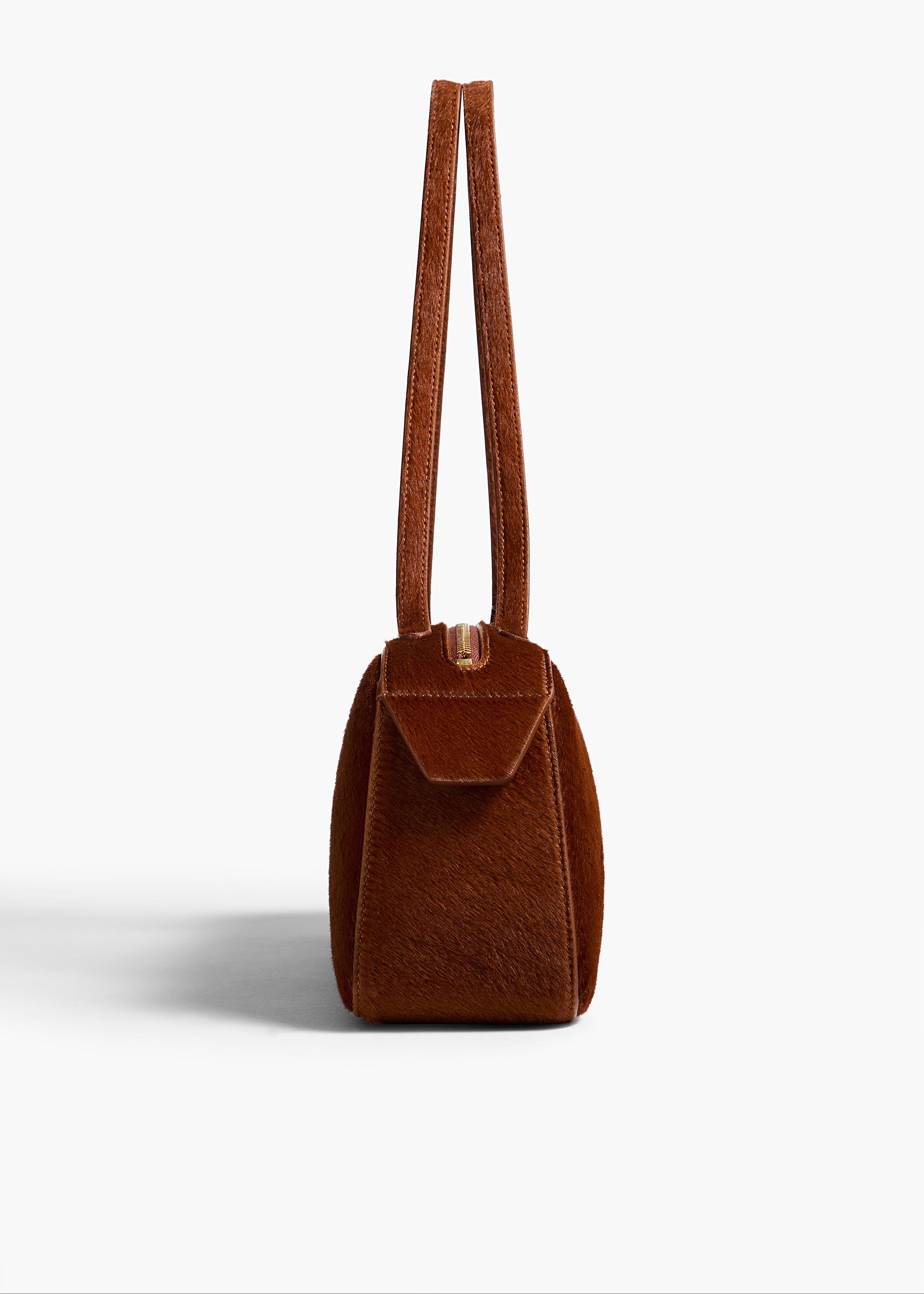 Simona Shoulder Bag in Rust Haircalf SIDE VIEW