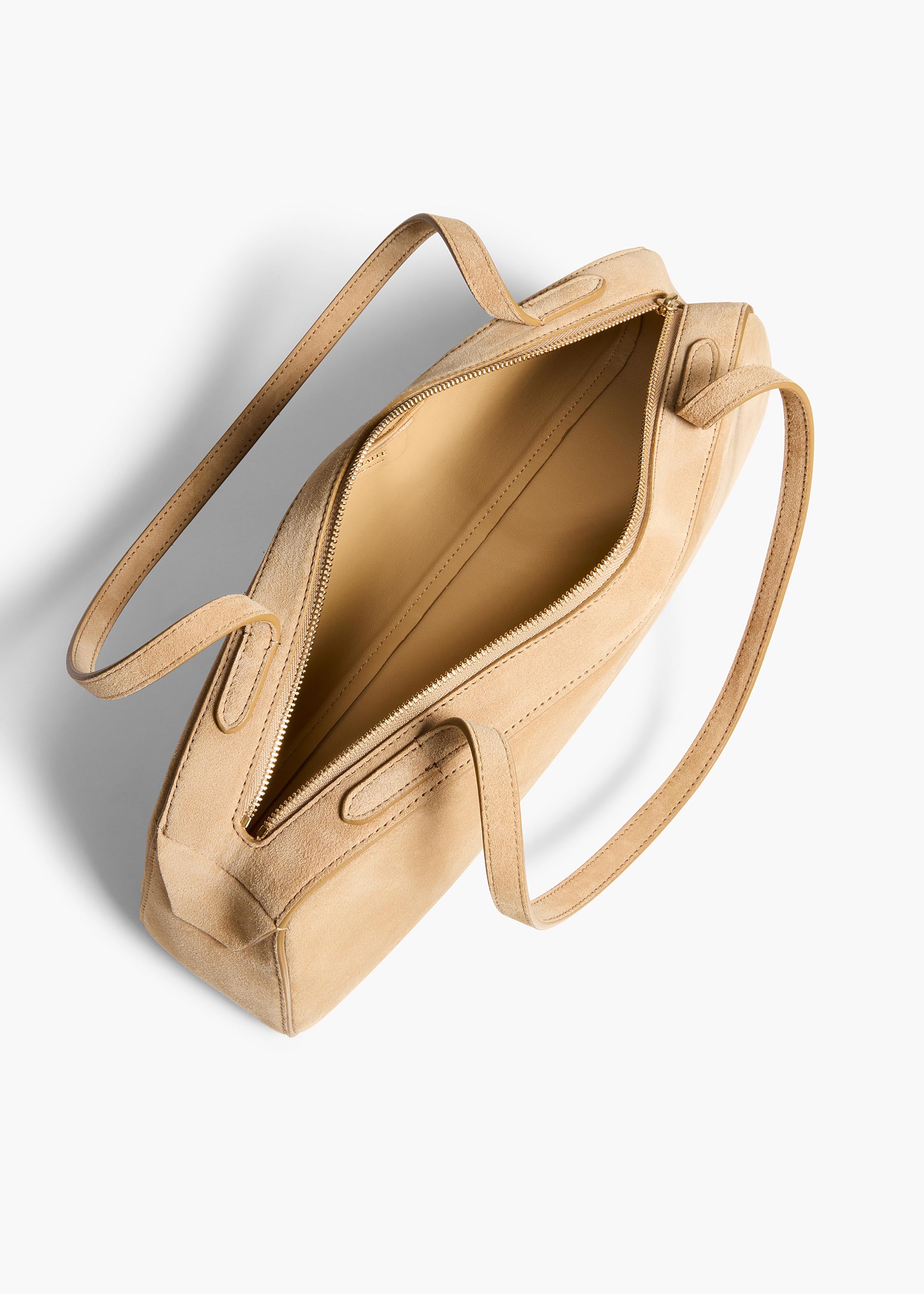 Simona Shoulder Bag in Wheat Suede OVERHEAD VIEW