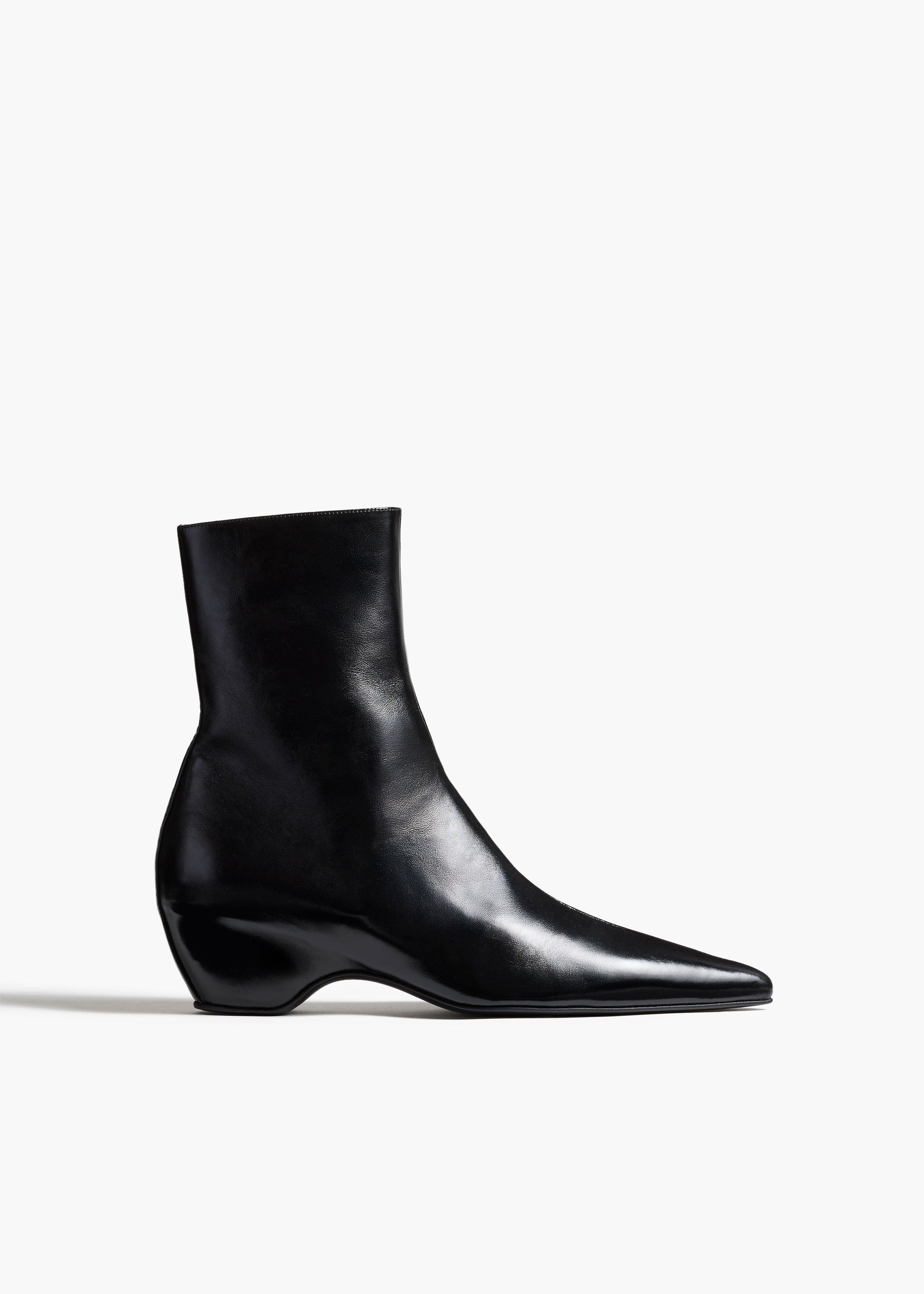 Sybil Ankle Boot in Black Glazed Leather FRONT VIEW