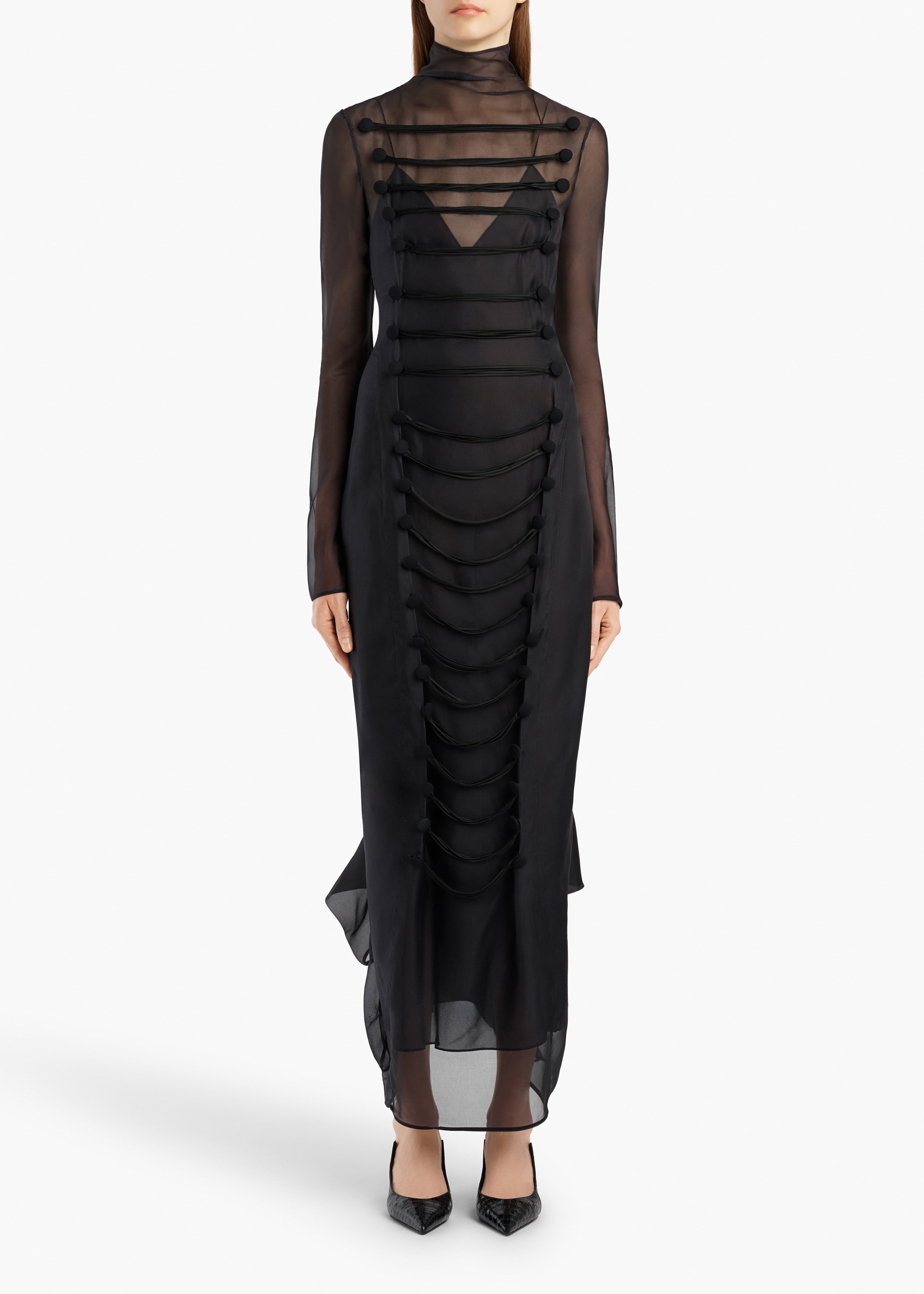 KHAITE - Toldo Dress in Black with Draped Cord Embroidery