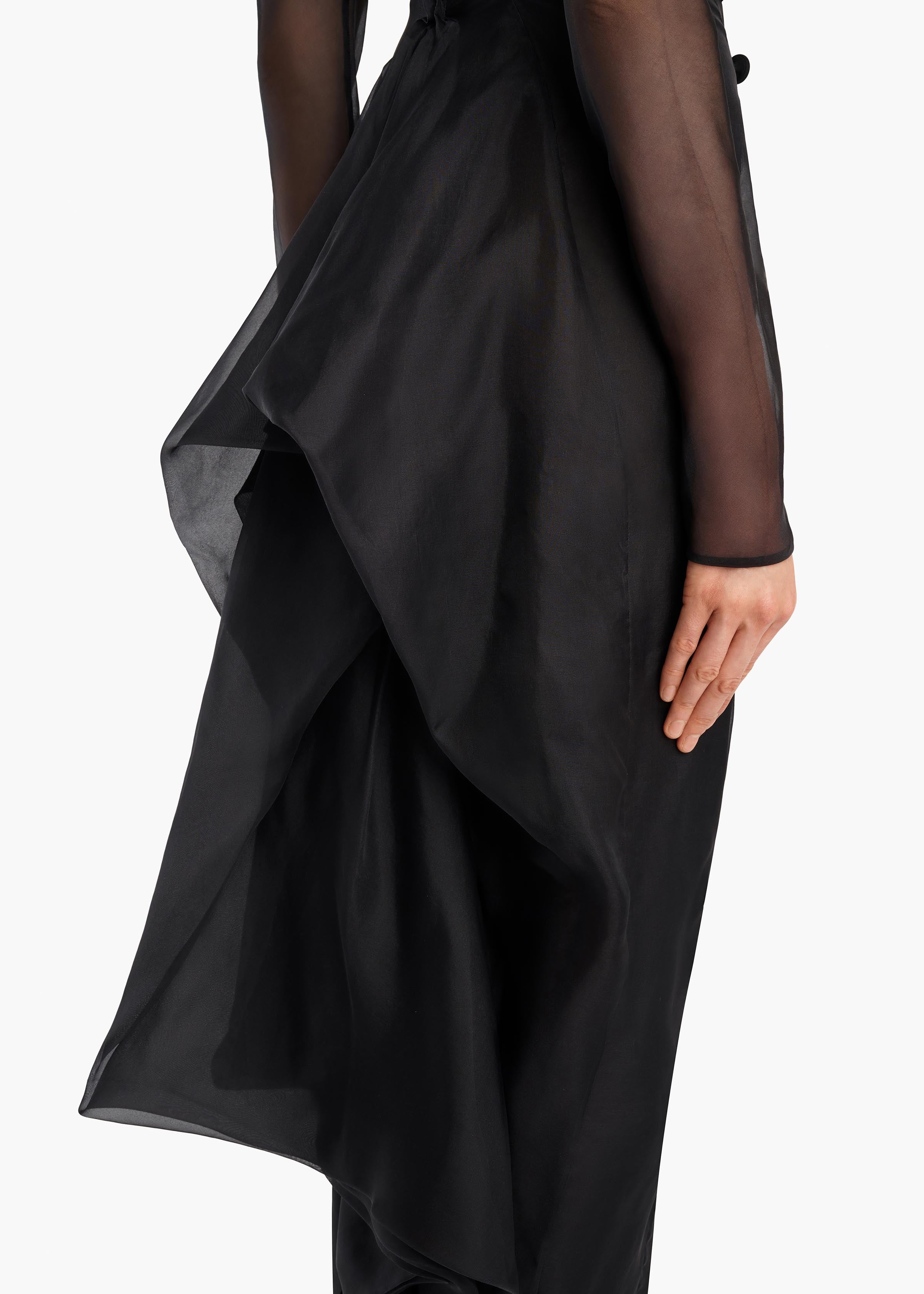KHAITE - Toldo Dress in Black with Draped Cord Embroidery