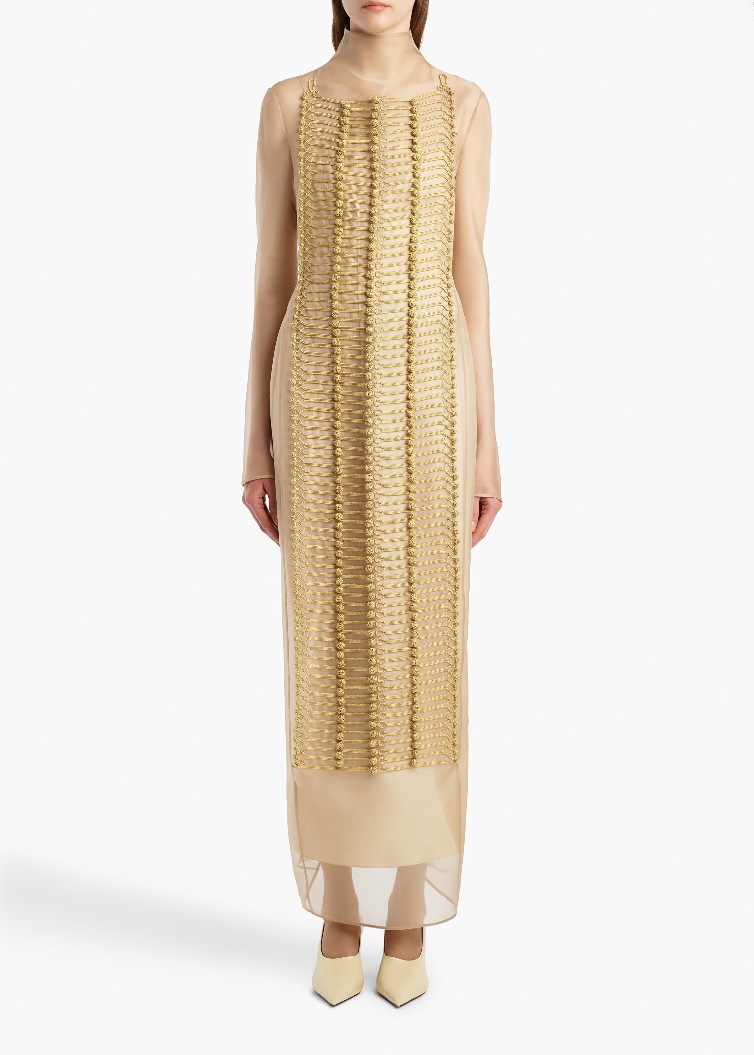 KHAITE - Toldo Dress in Beige with Ornamental Embroidery