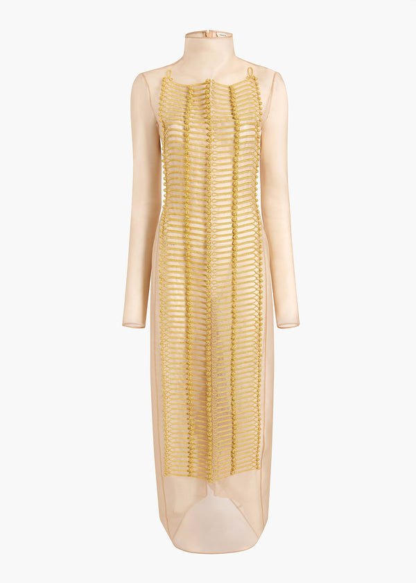 Toldo Dress in Beige with Ornamental Embroidery