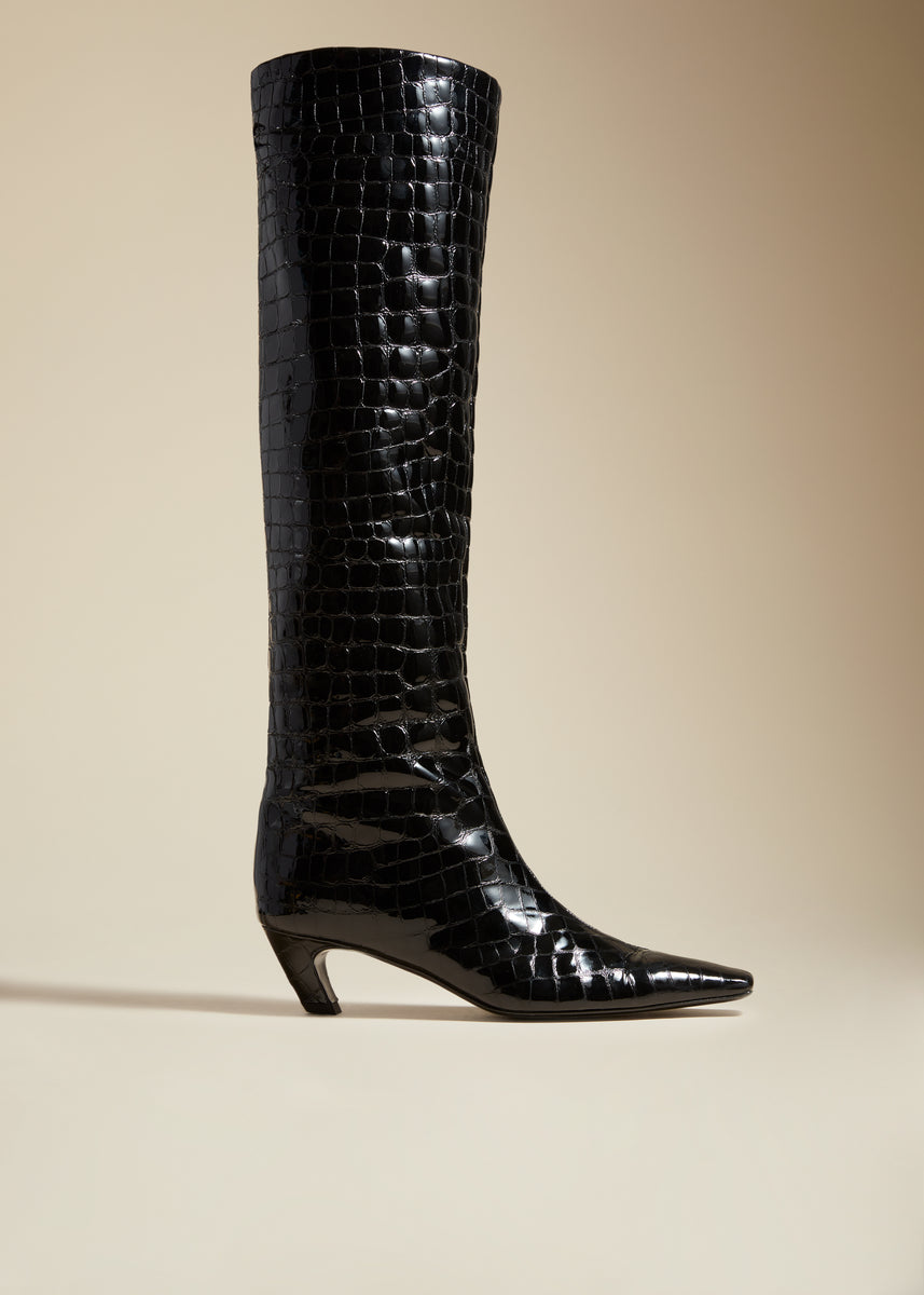 The Davis Boot in Black Croc-Embossed Leather