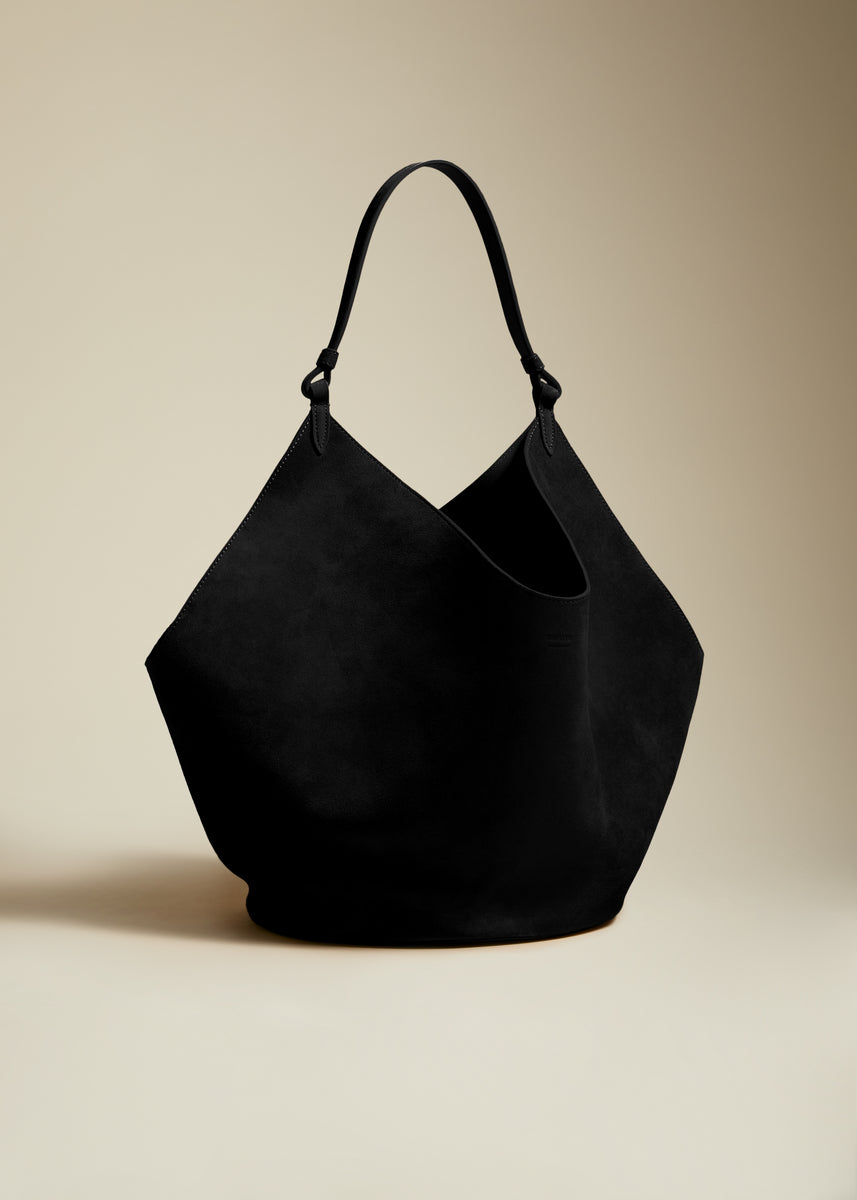 Lotus Mini Suede Tote Bag in Black - Khaite