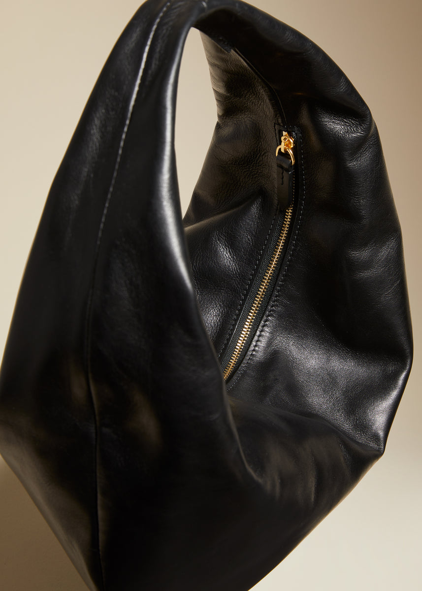 The Medium Olivia Hobo in Black Leather– KHAITE
