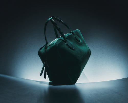 The Large Maeve Weekender Bag in Dark Olive Suede– KHAITE
