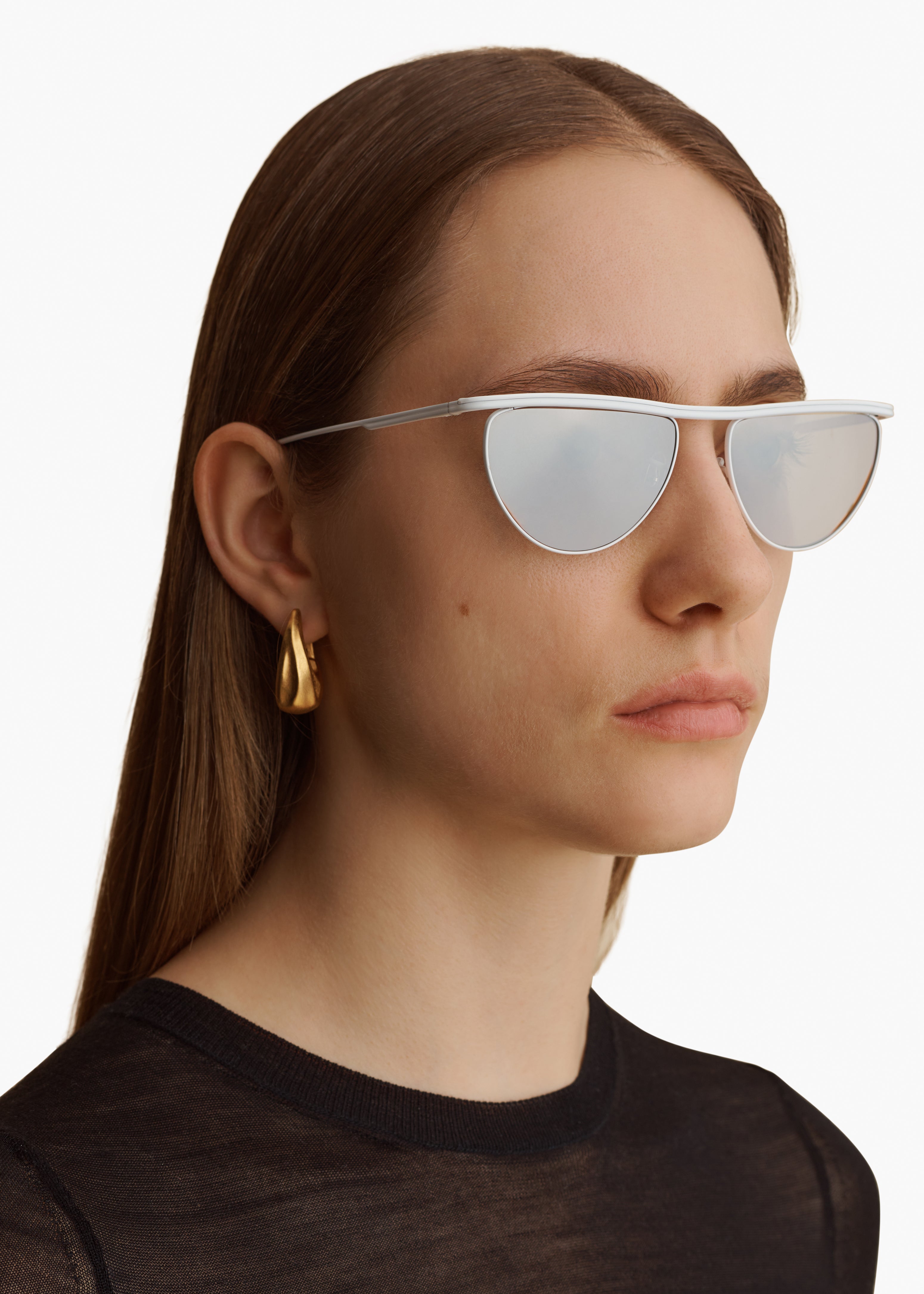 KHAITE x Oliver Peoples 1984C in White and Silver Mirror Styled View