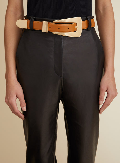 The Lucca Belt in Nougat Leather with Gold