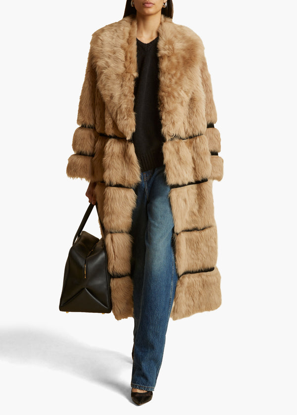 ADA SHEARLING COAT IN NATURAL STYLED VIEW