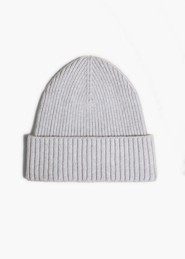 ADRO BEANIE IN WARM GREY FLAT VIEW