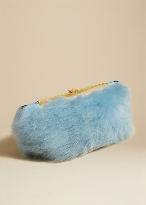 The Aimee Clutch in Baby Blue Shearling