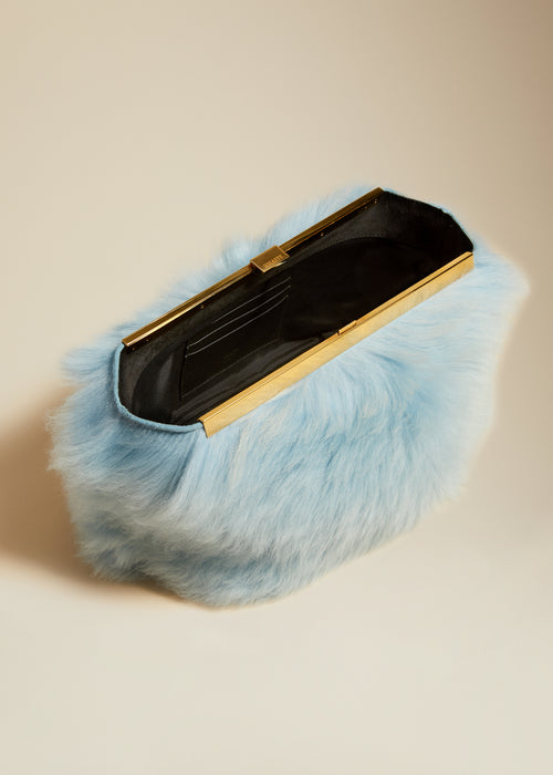 The Aimee Clutch in Baby Blue Shearling