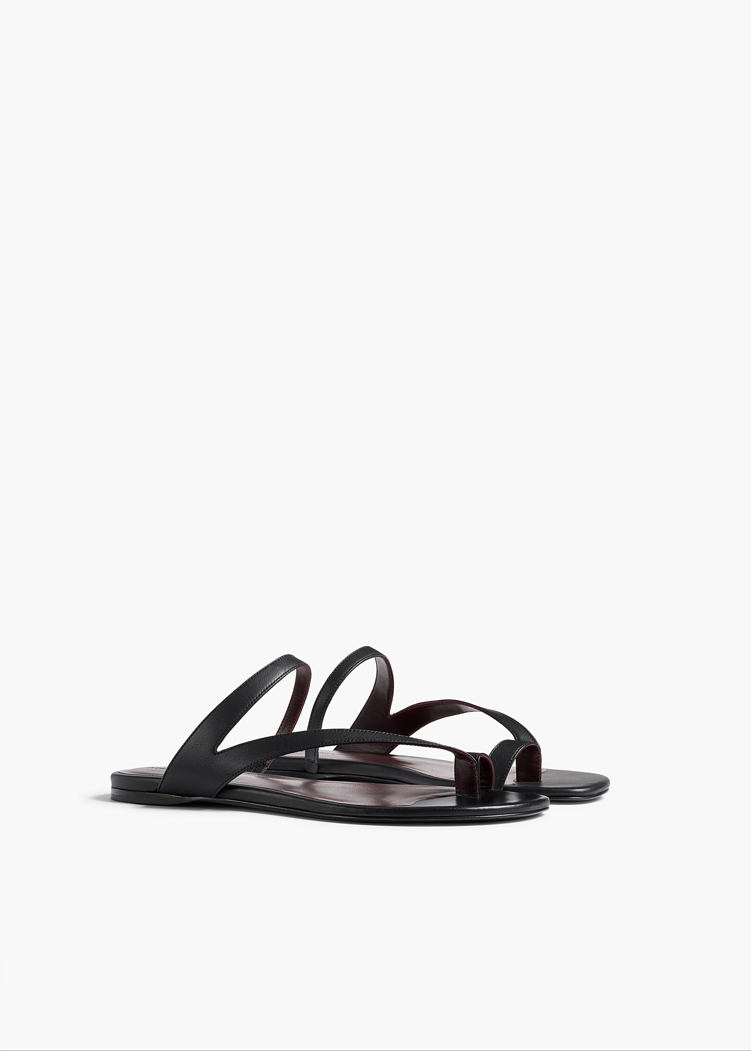 Aimee Flat Sandal in Black Leather