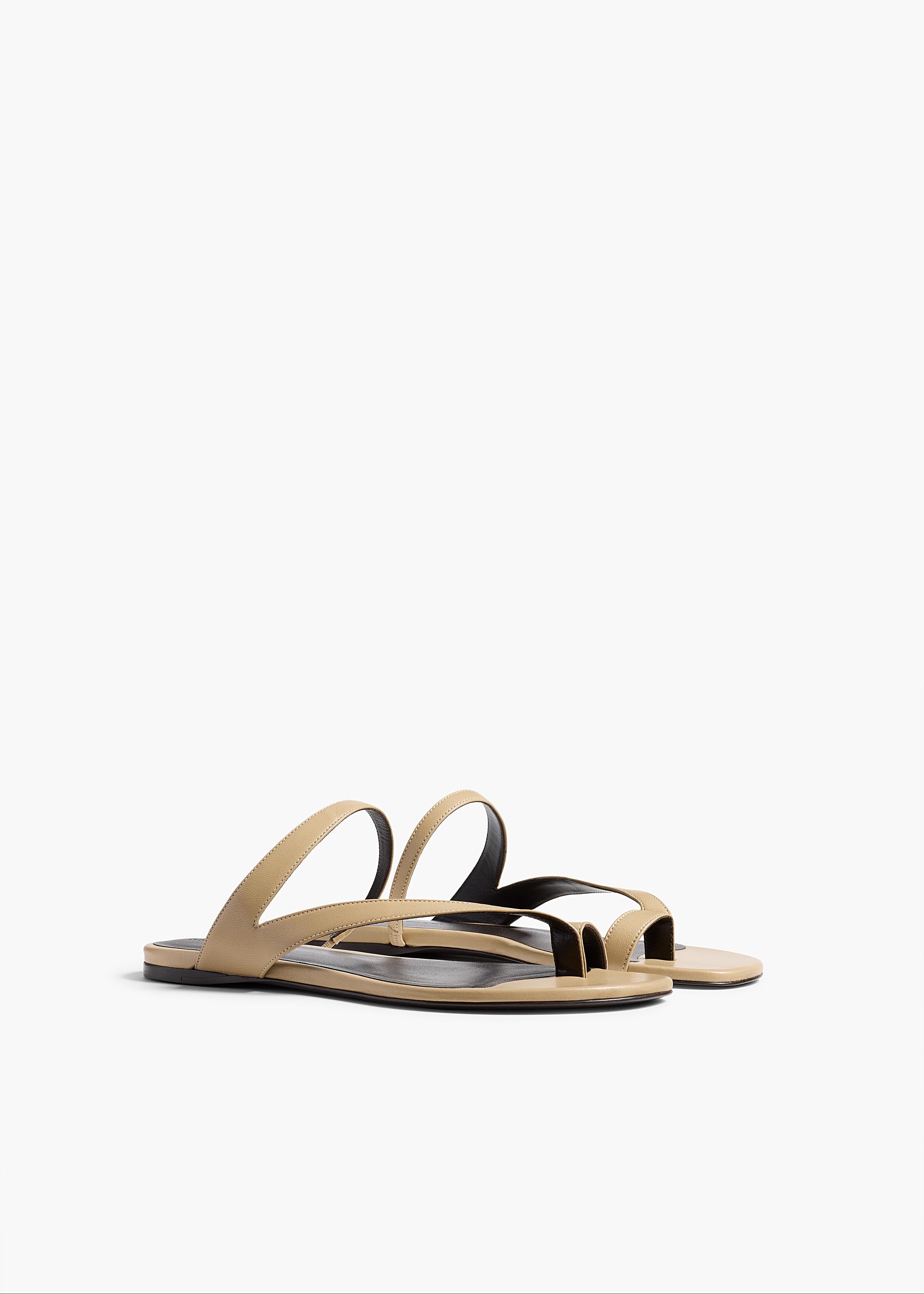 Aimee Flat Sandal in Beige Leather