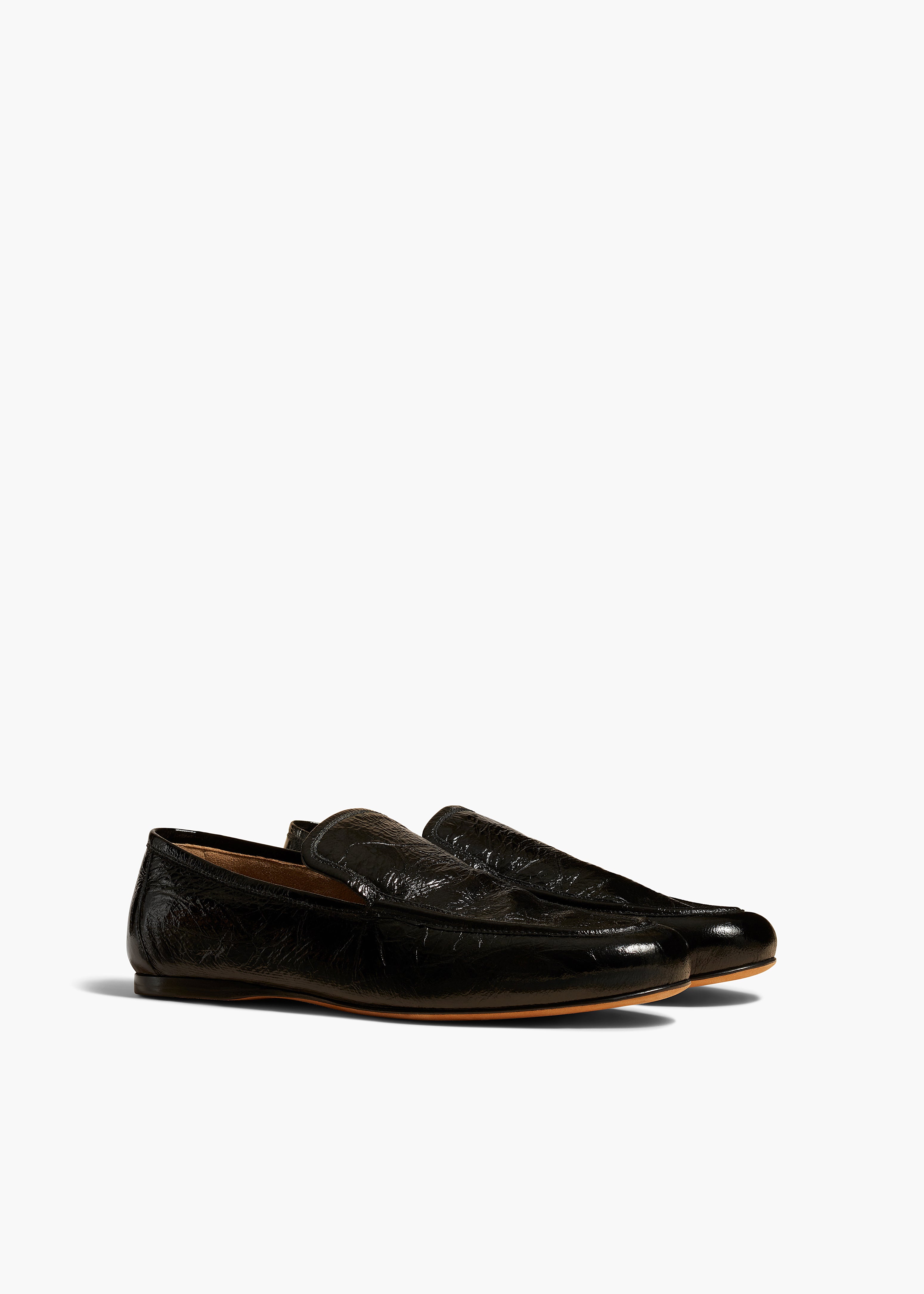 ALESSIA LOAFER IN BLACK CRINKLED LEATHER ANGLED VIEW