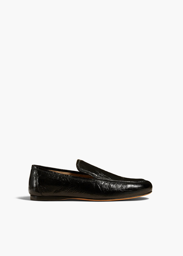 ALESSIA LOAFER IN BLACK CRINKLED LEATHER FRONT VIEW